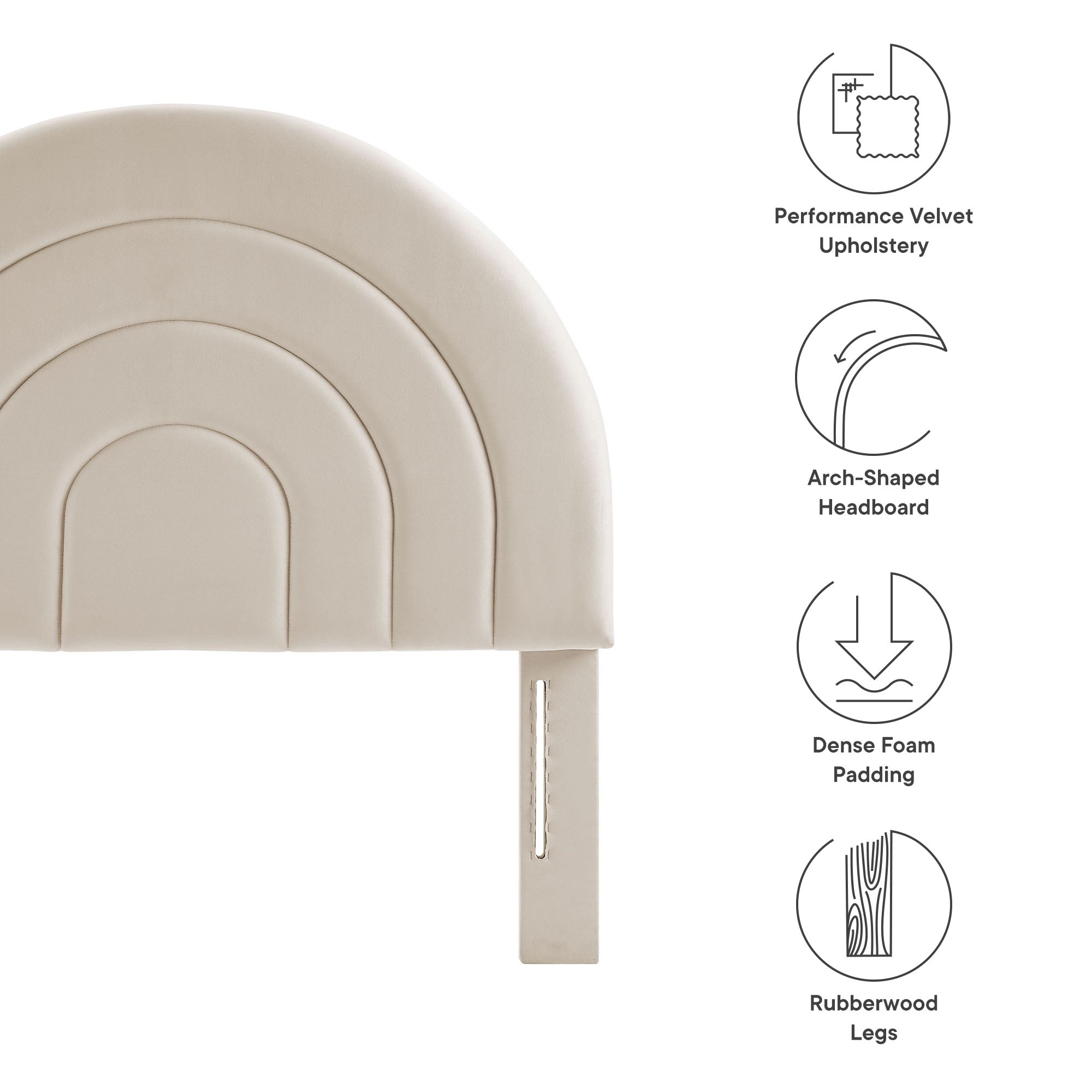 Solana Arched Performance Velvet Twin Headboard, Almond