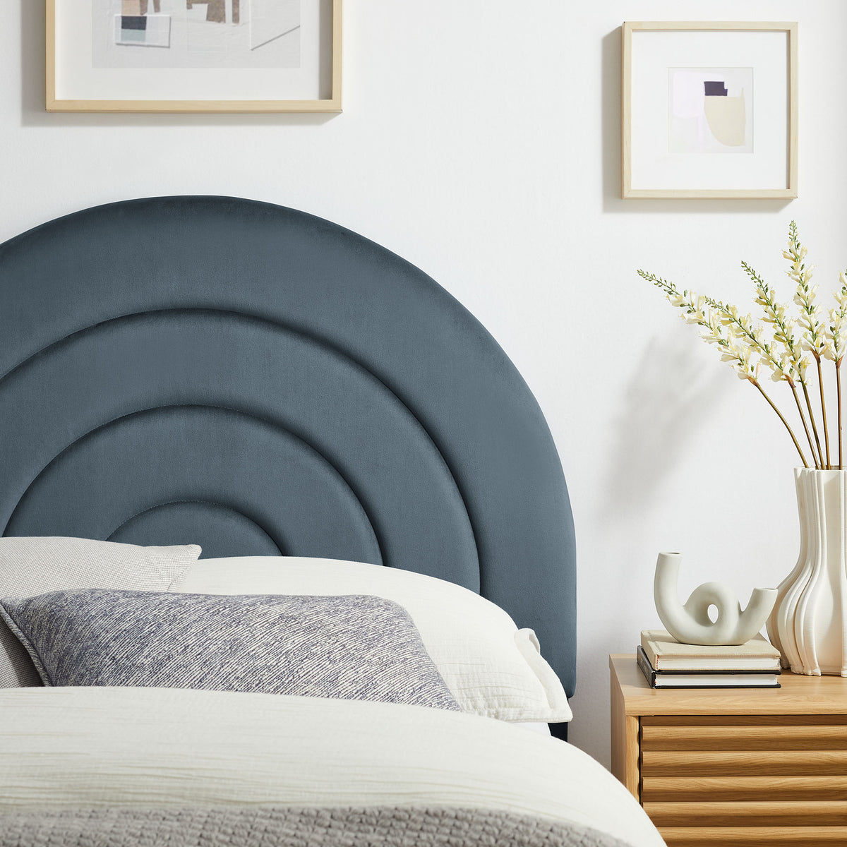Solana Arched Performance Velvet Twin Headboard, Cadet Blue
