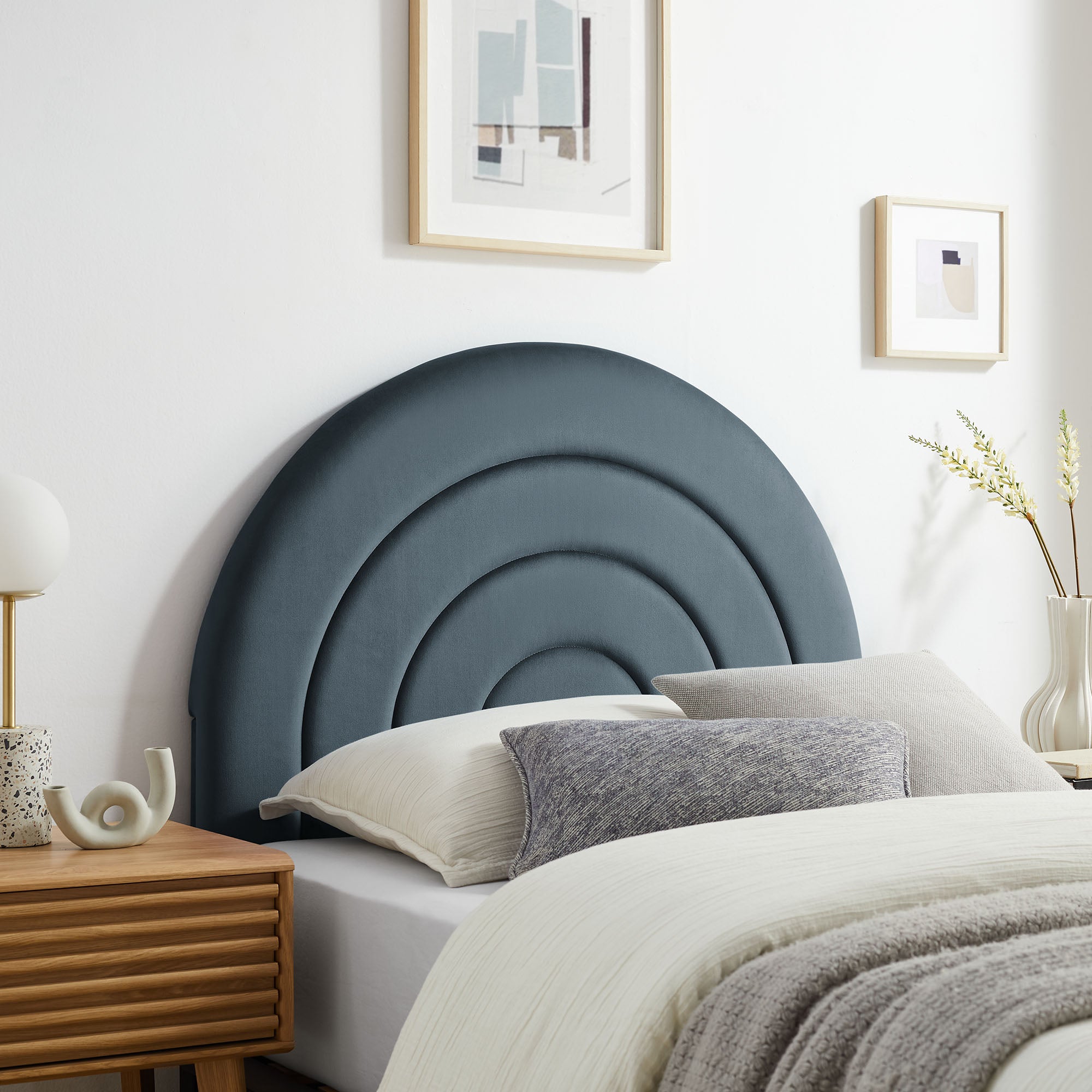 Solana Arched Performance Velvet Twin Headboard, Cadet Blue