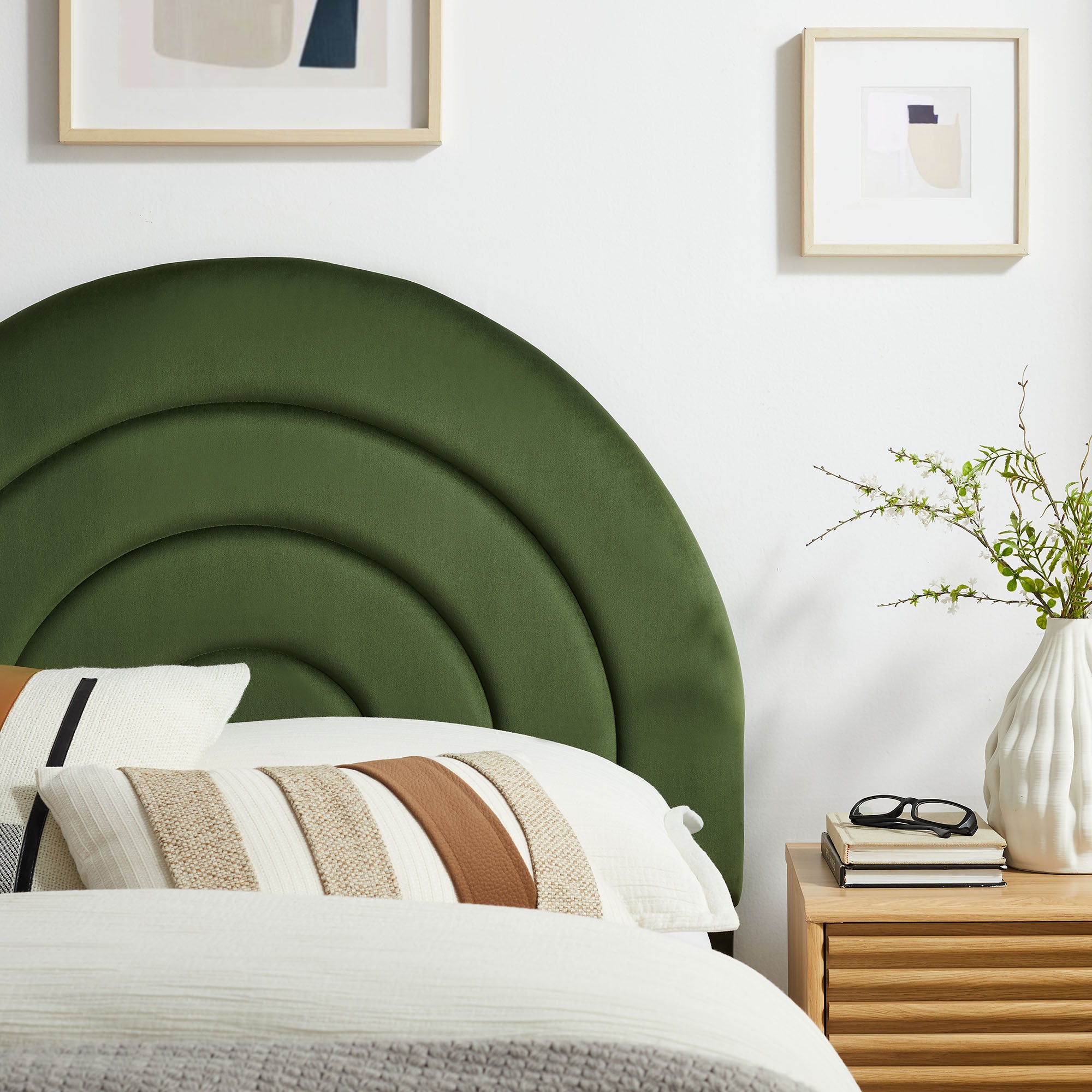 Solana Arched Performance Velvet Twin Headboard, Moss Green