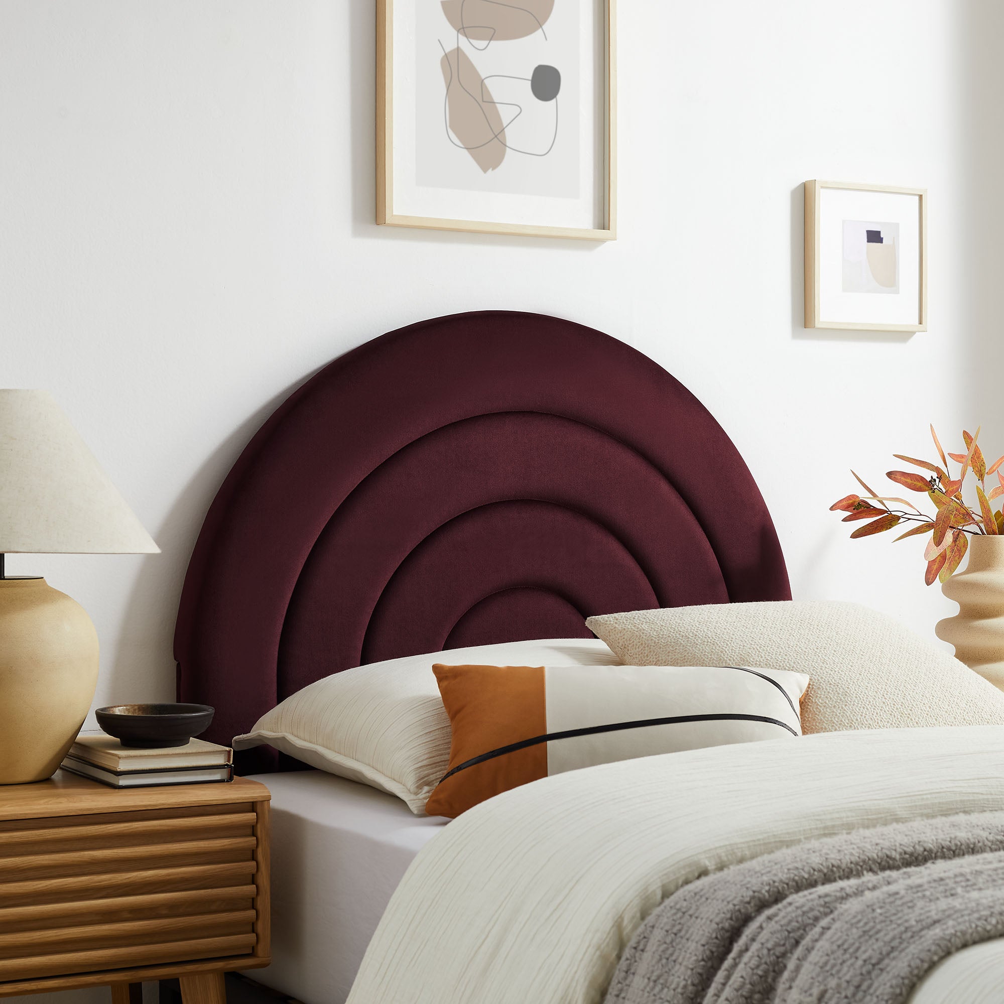 Solana Arched Performance Velvet Twin Headboard, Mulberry