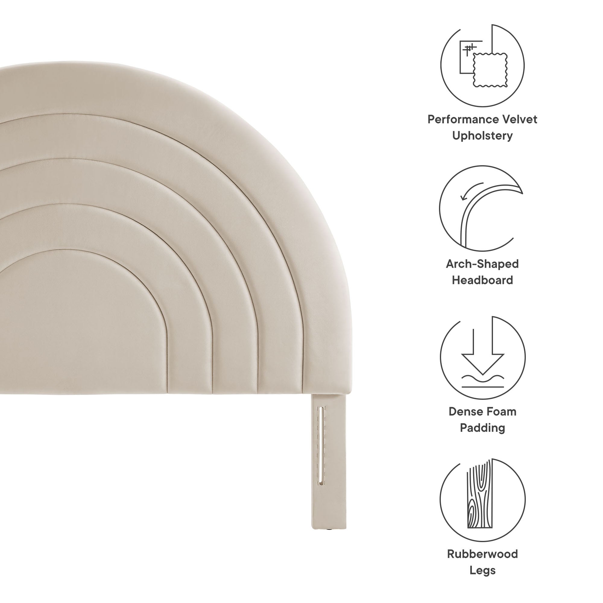 Solana Arched Performance Velvet Full Headboard, Almond