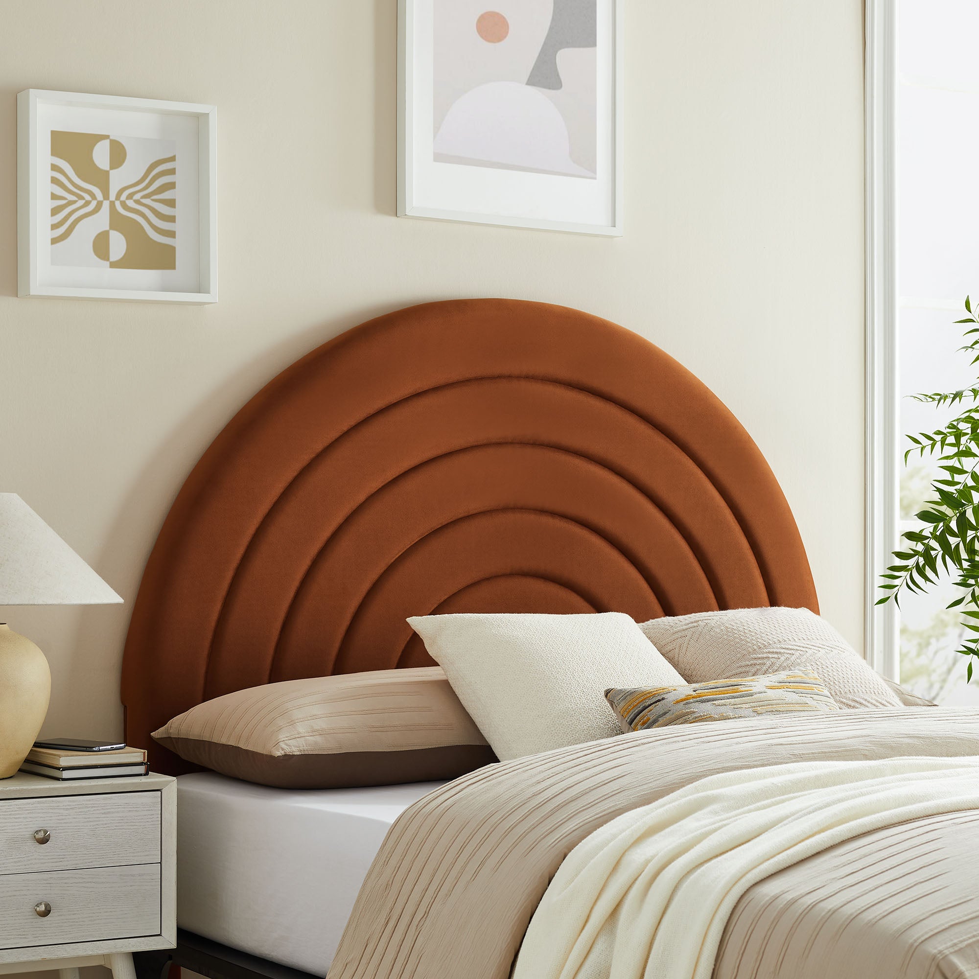 Solana Arched Performance Velvet Full Headboard, Rust