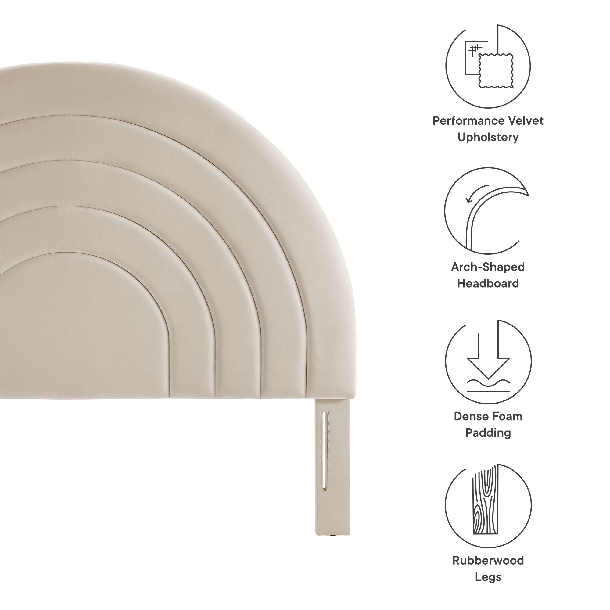 Solana Arched Performance Velvet Queen Headboard, Almond