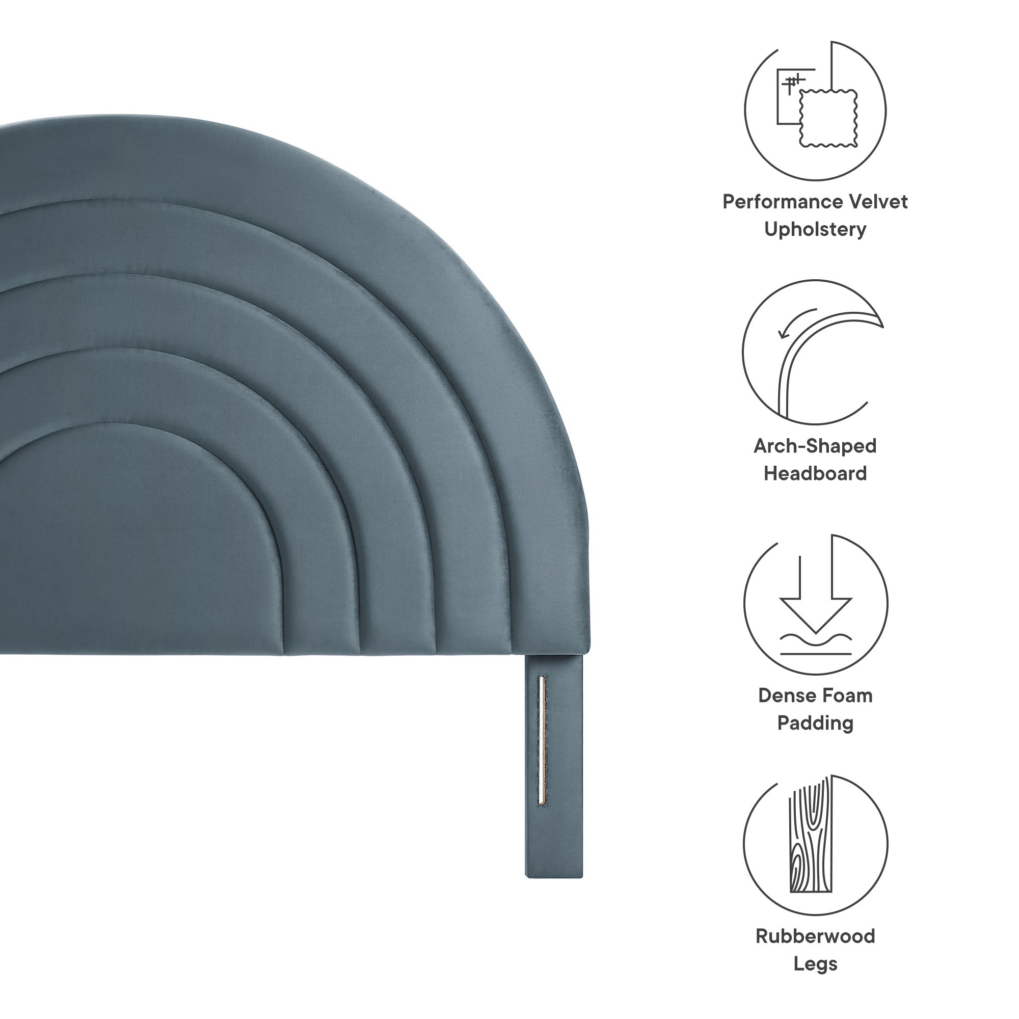 Solana Arched Performance Velvet Queen Headboard, Cadet Blue