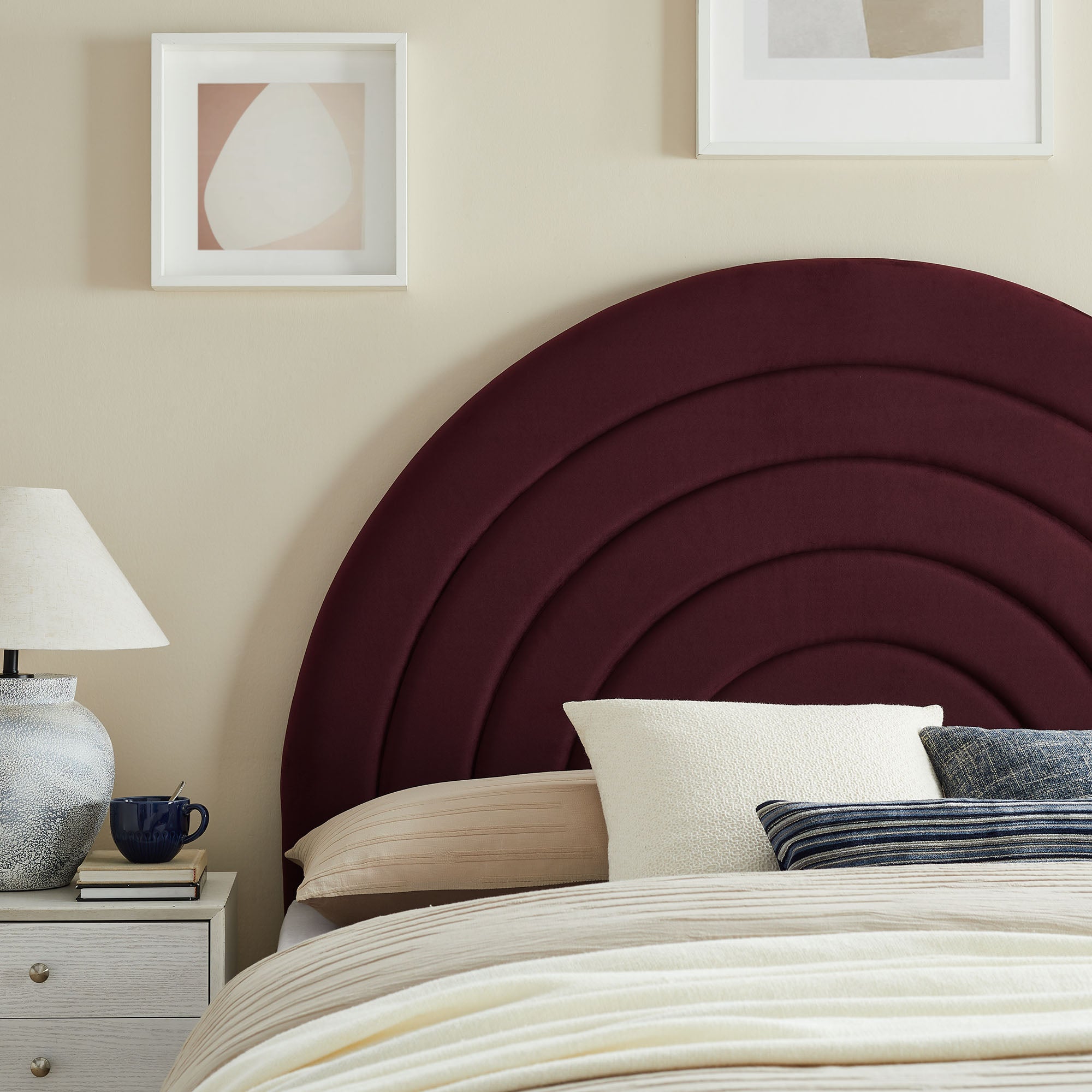 Solana Arched Performance Velvet Queen Headboard, Mulberry