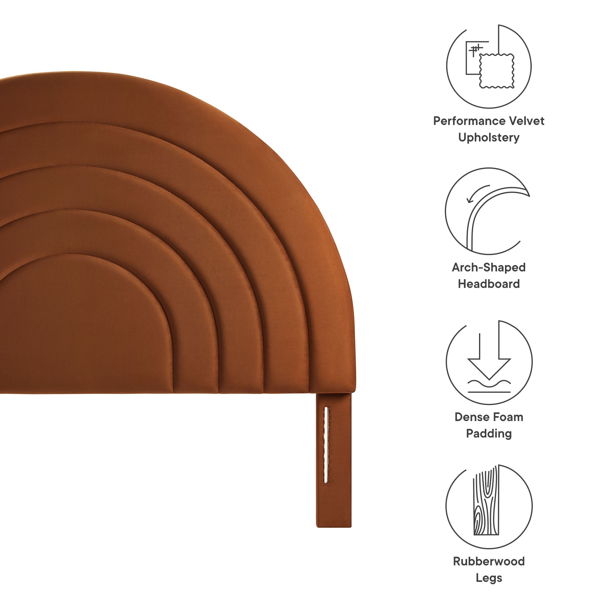 Solana Arched Performance Velvet Queen Headboard, Rust