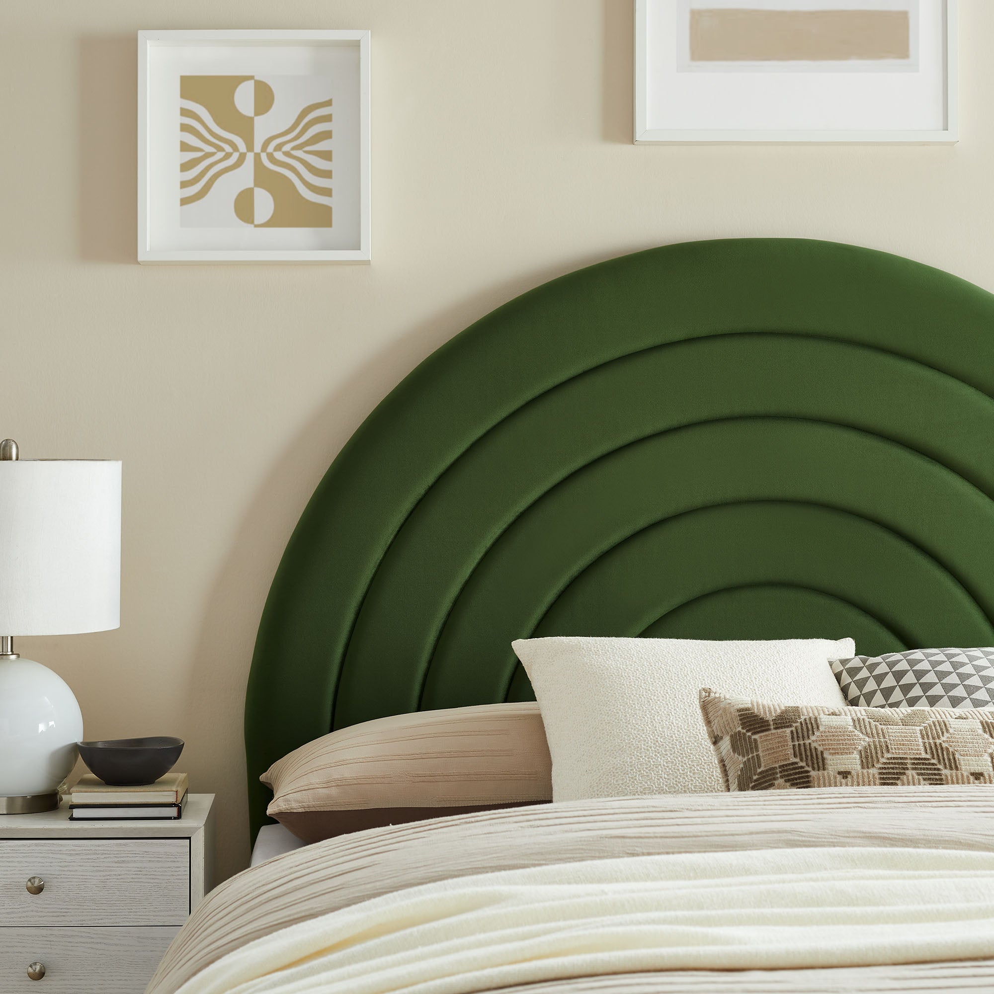 Solana Arched Performance Velvet King Headboard, Moss Green