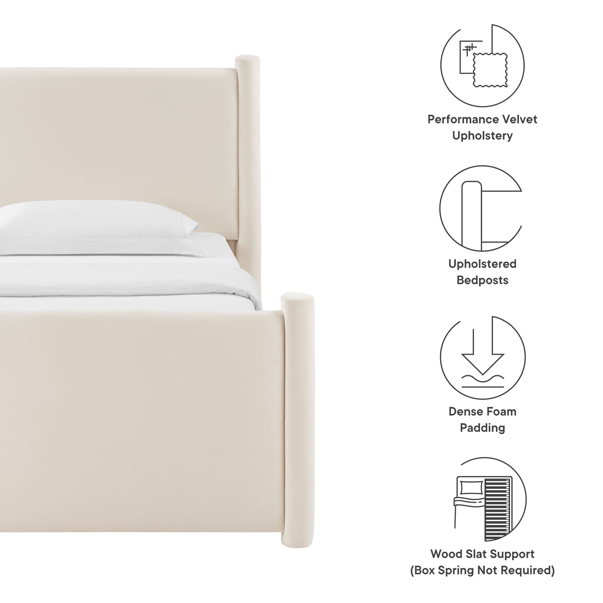 Rael Performance Velvet Twin Platform Bed, Alabaster