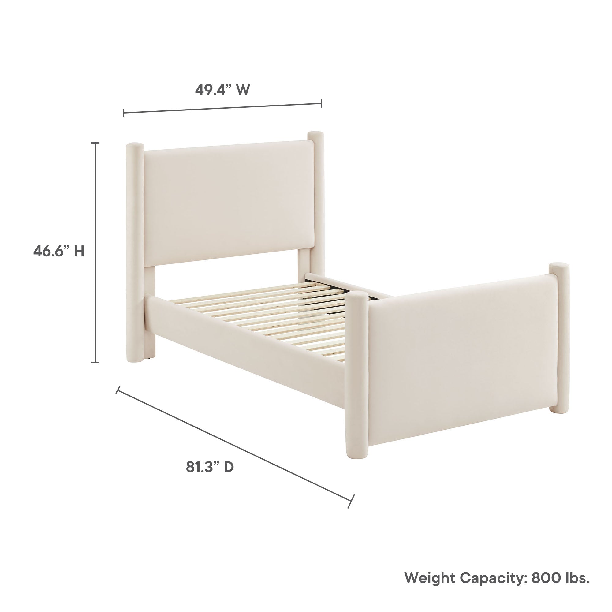 Rael Performance Velvet Twin Platform Bed, Alabaster