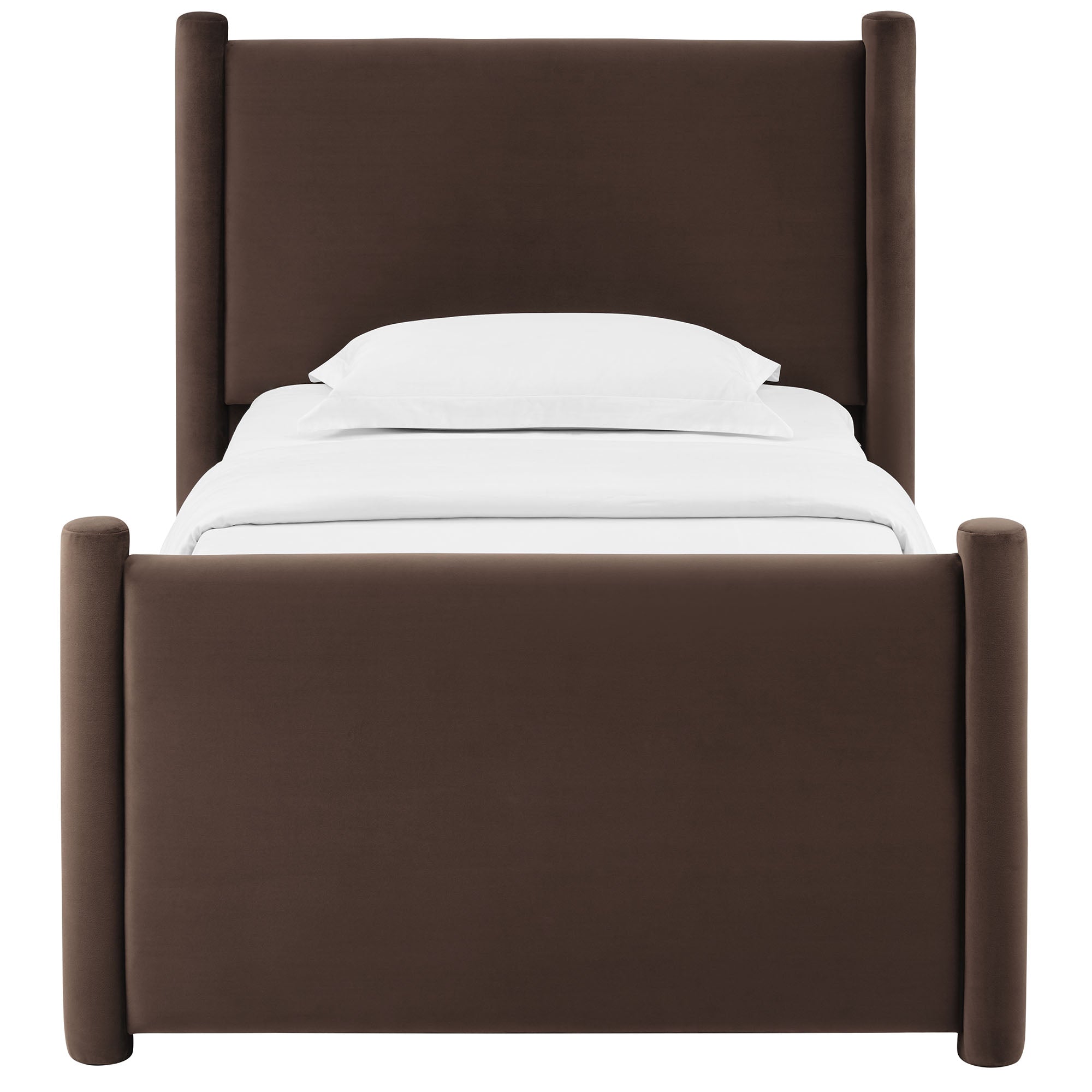 Rael Performance Velvet Twin Platform Bed, Chocolate Brown