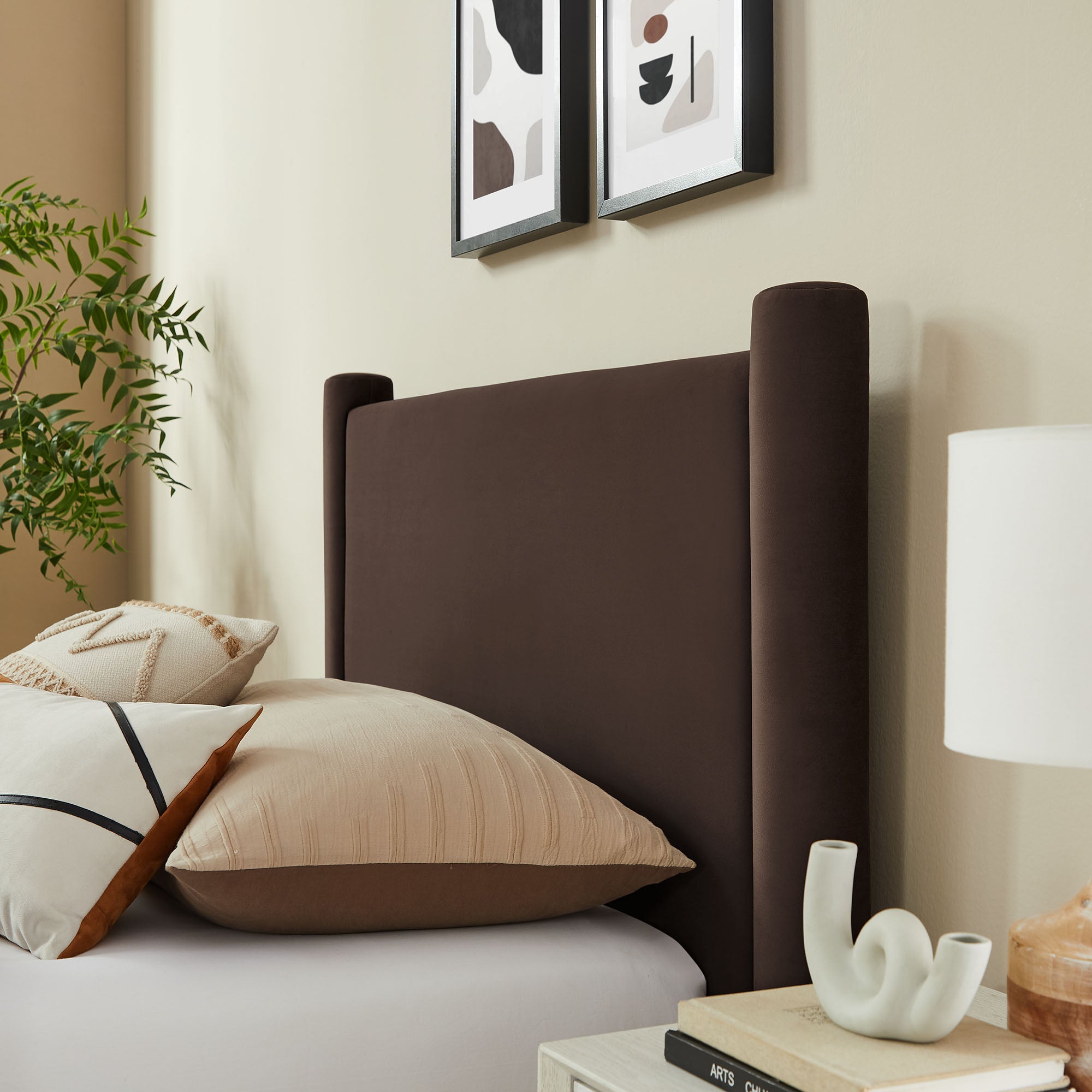 Rael Performance Velvet Twin Platform Bed, Chocolate Brown