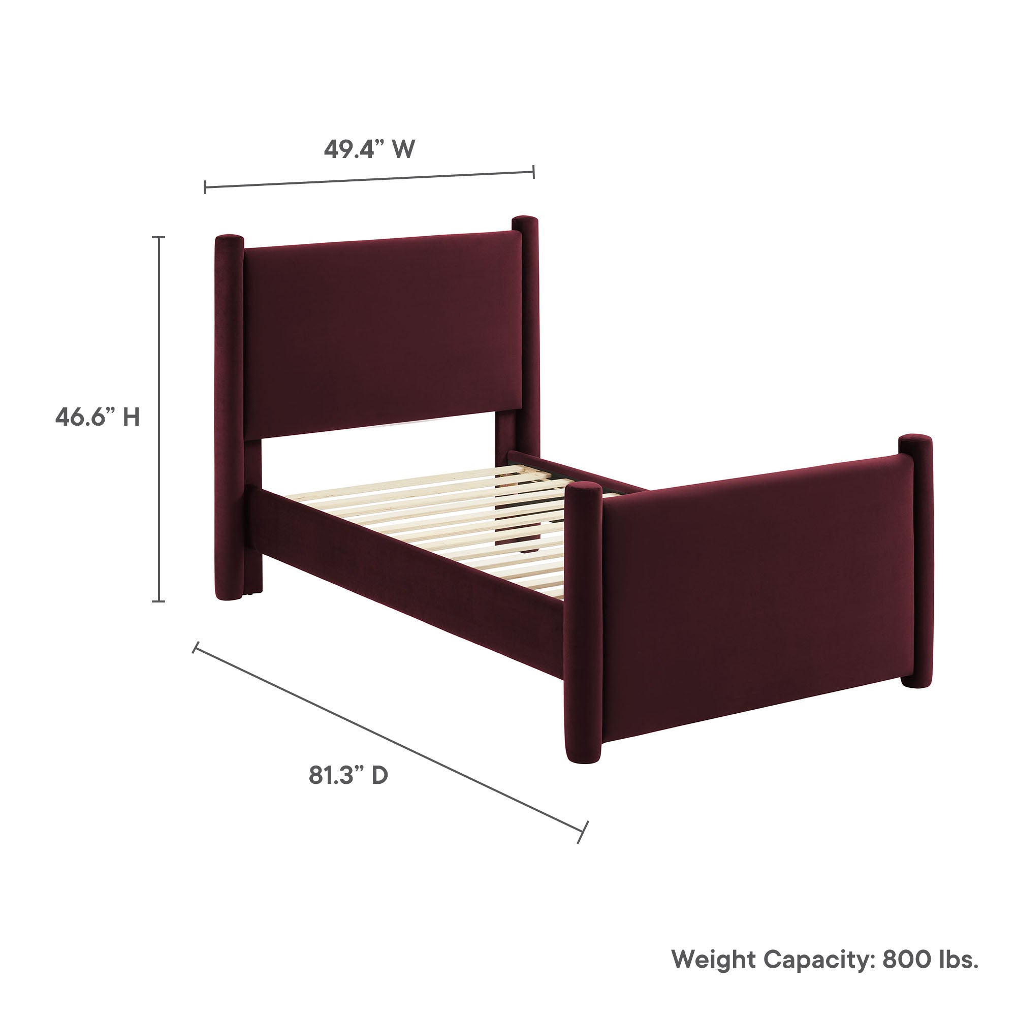 Rael Performance Velvet Twin Platform Bed, Mulberry