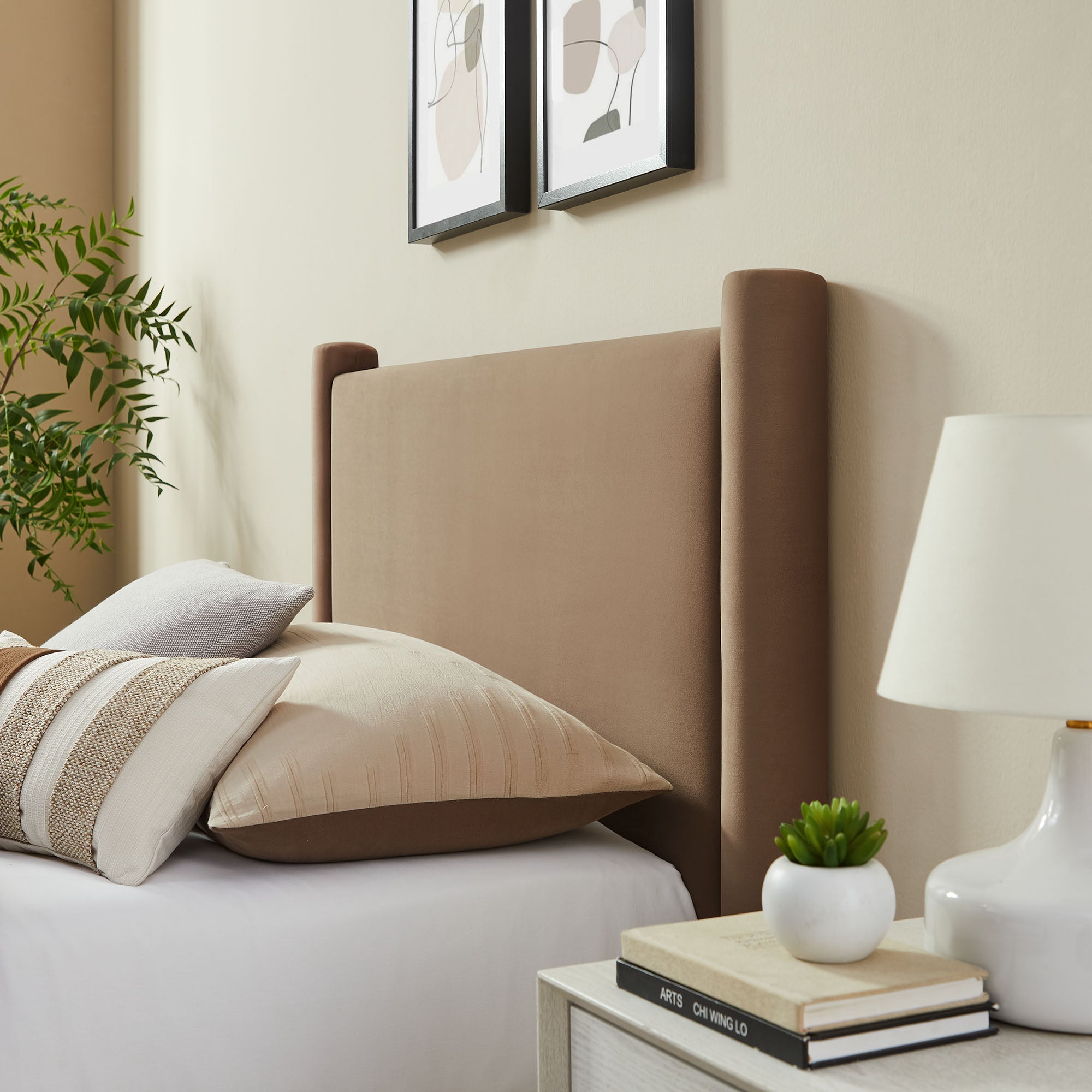 Rael Performance Velvet Twin Platform Bed, Taupe