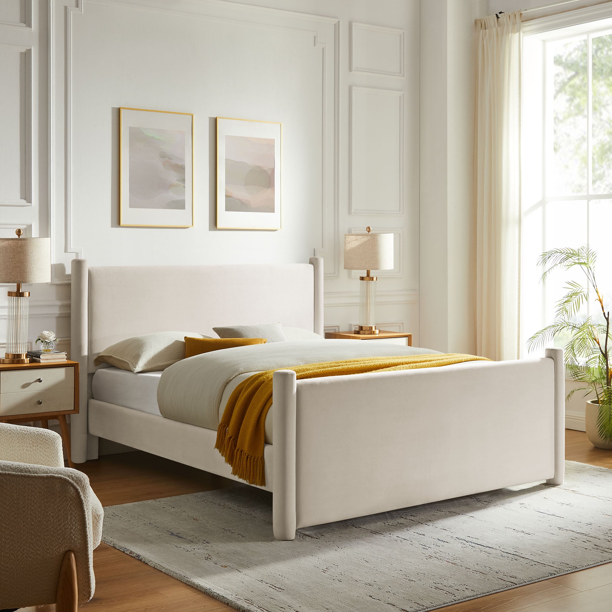 Rael Performance Velvet Full Platform Bed, Alabaster