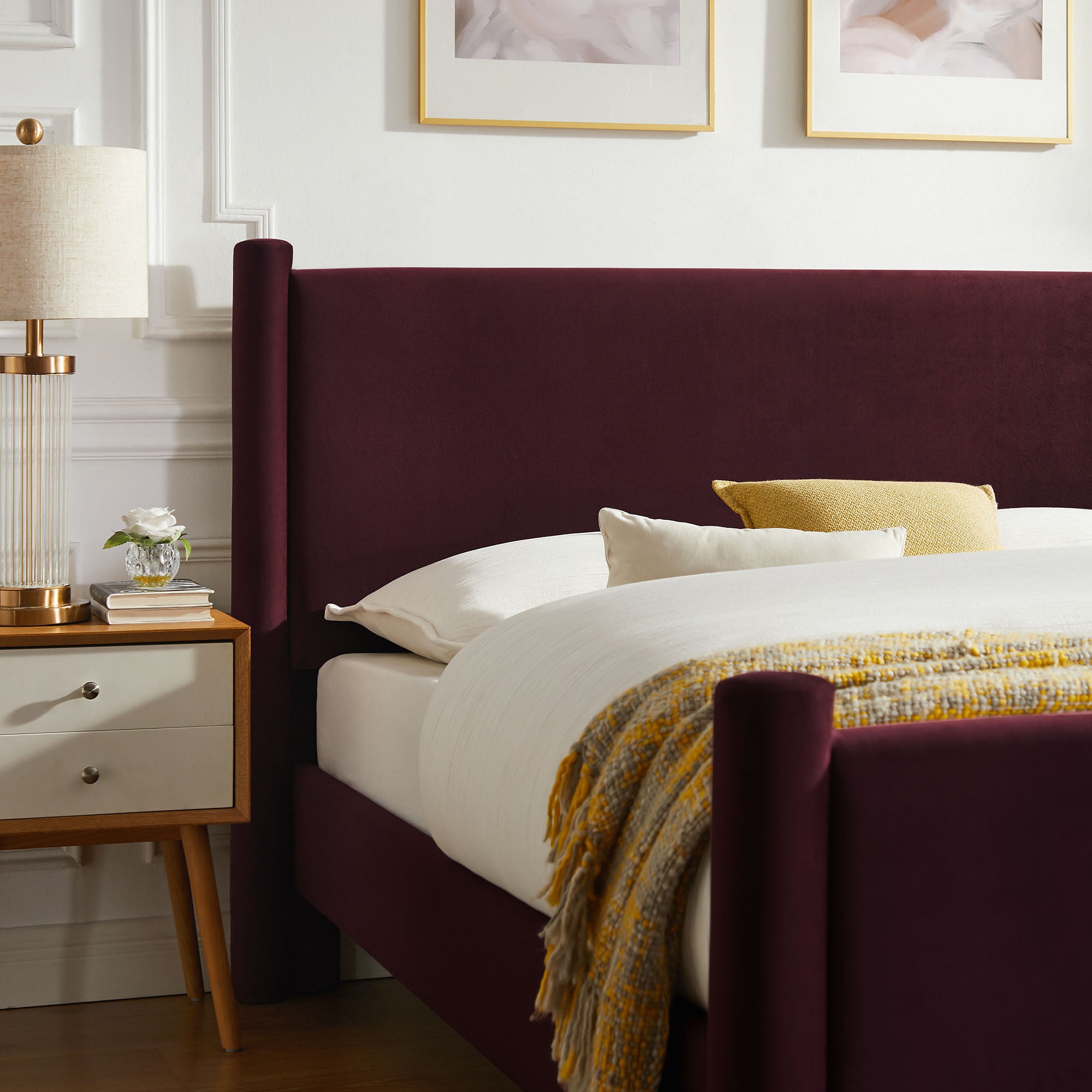Rael Performance Velvet Full Platform Bed, Mulberry