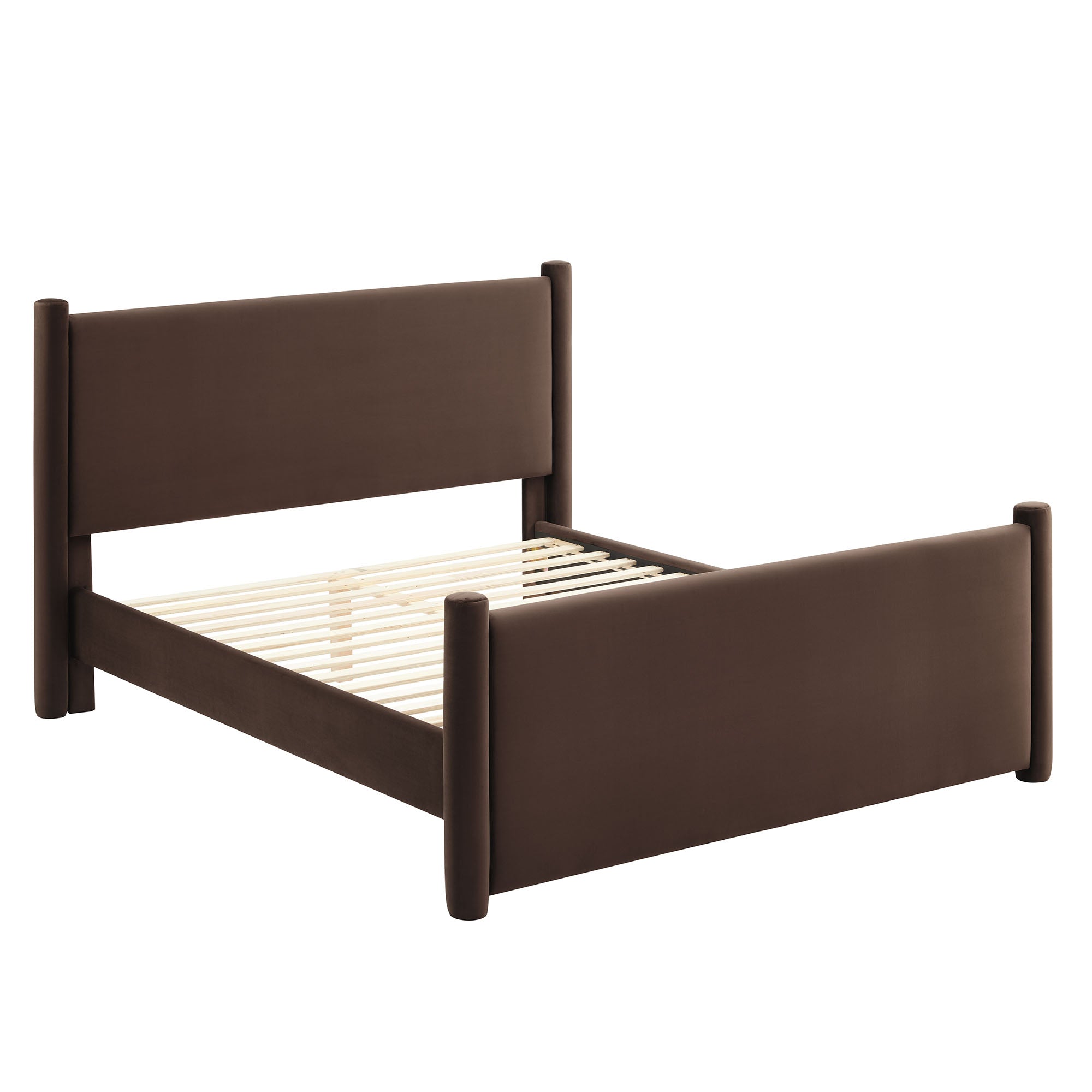 Rael Performance Velvet Queen Platform Bed, Chocolate Brown