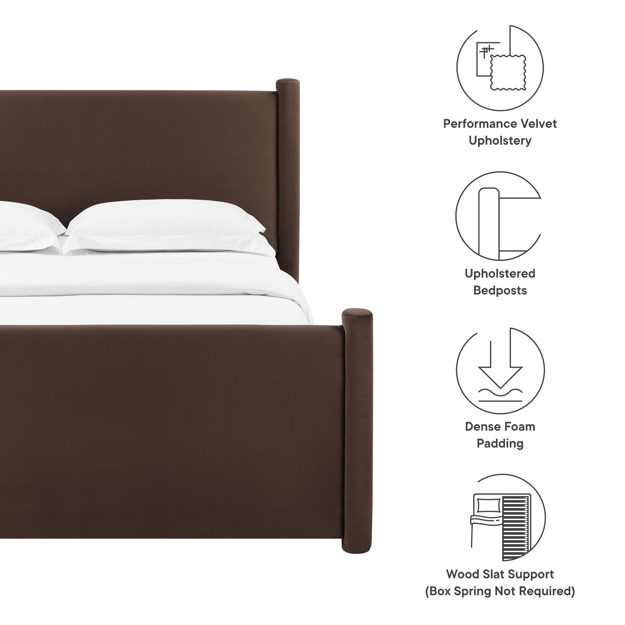 Rael Performance Velvet King Platform Bed, Chocolate Brown
