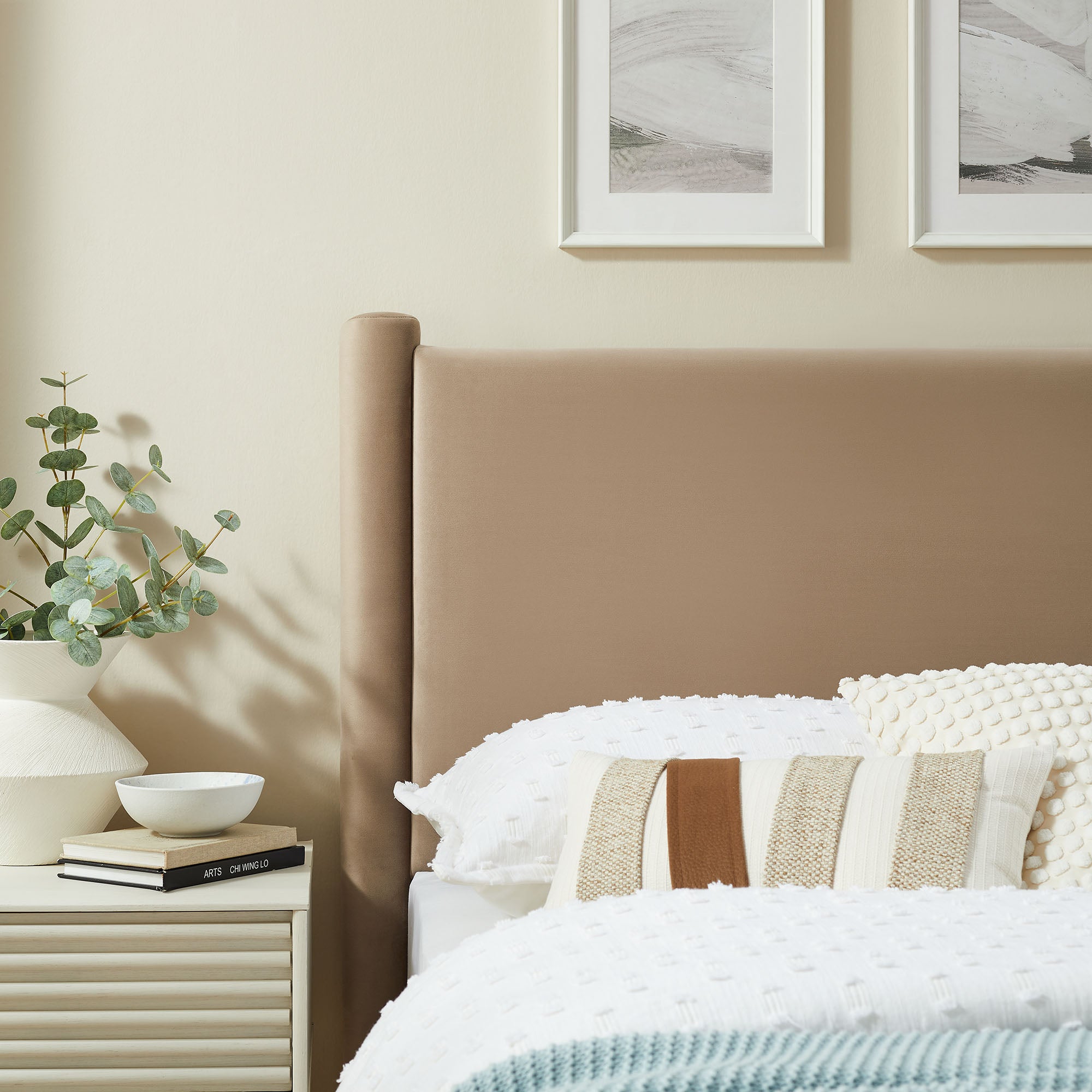 Rael Performance Velvet Twin Headboard, Taupe