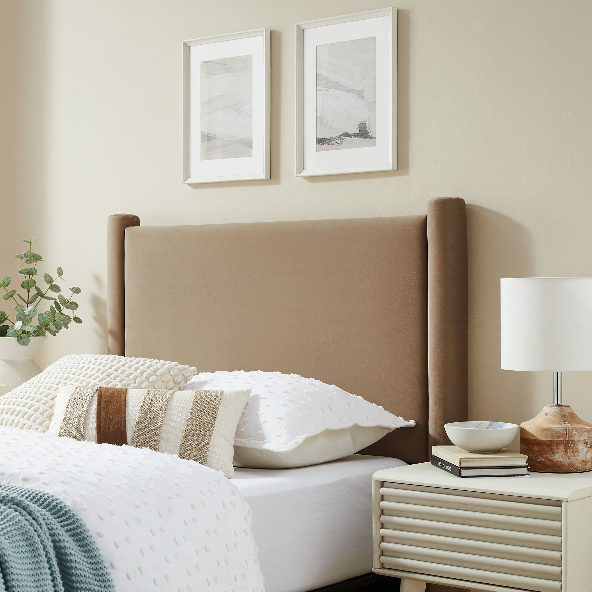 Rael Performance Velvet Twin Headboard, Taupe