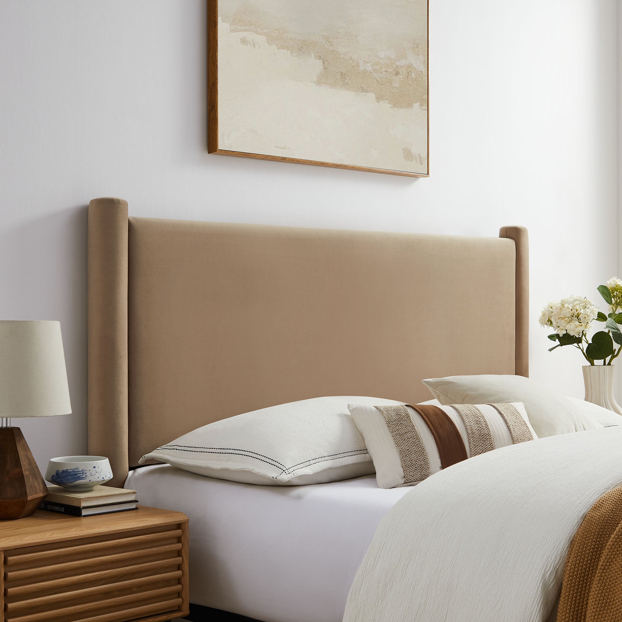 Rael Performance Velvet King Headboard, Taupe