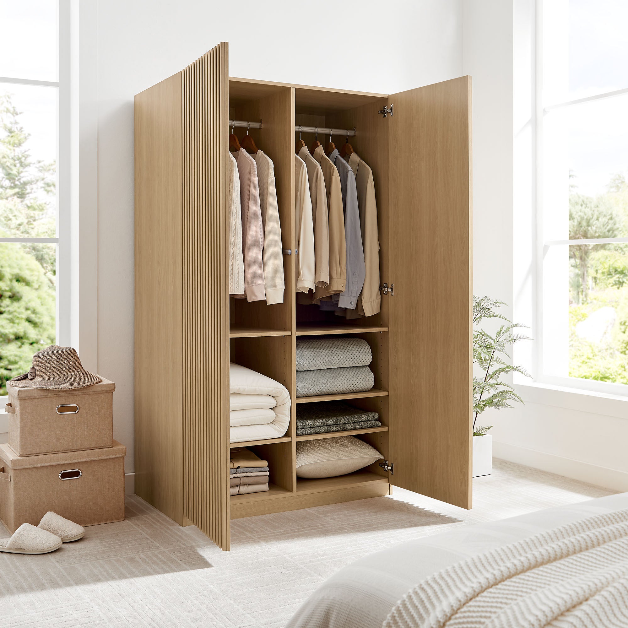 Render 2-Door Wardrobe Closet, Oak