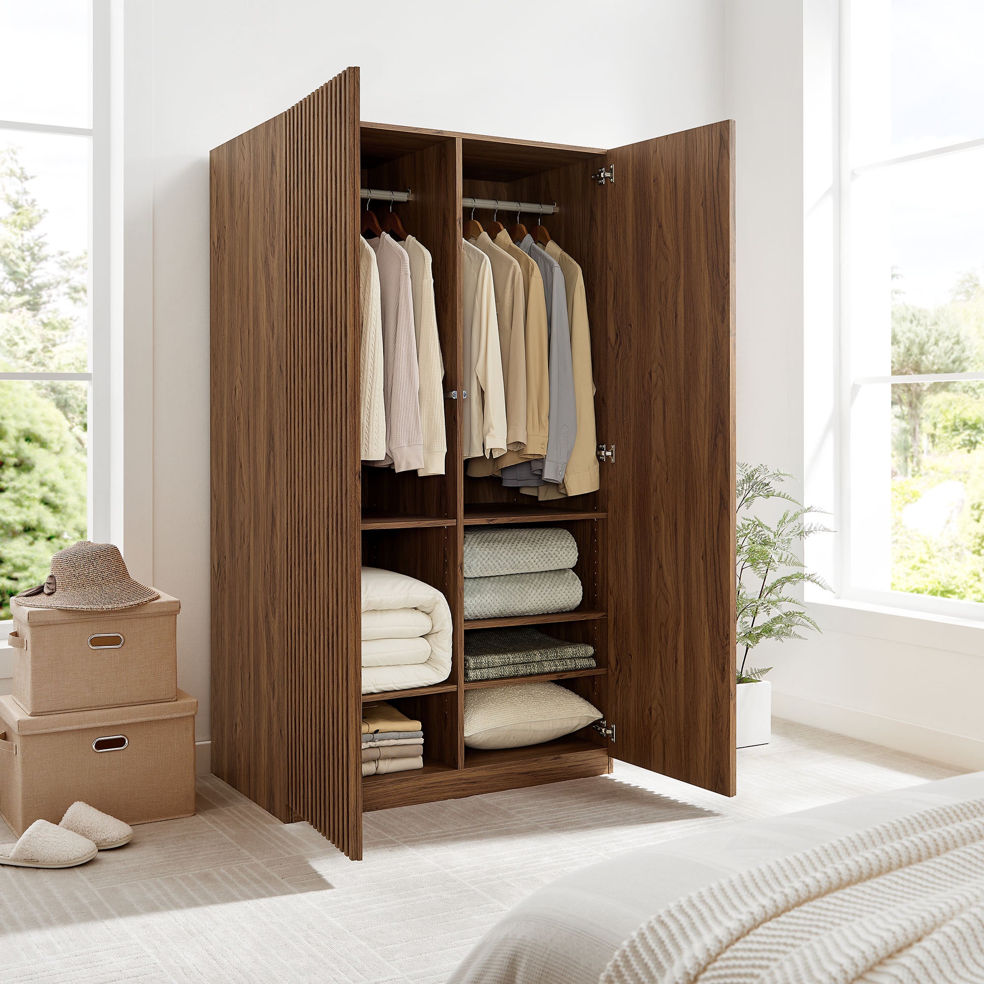 Render 2-Door Wardrobe Closet, Walnut