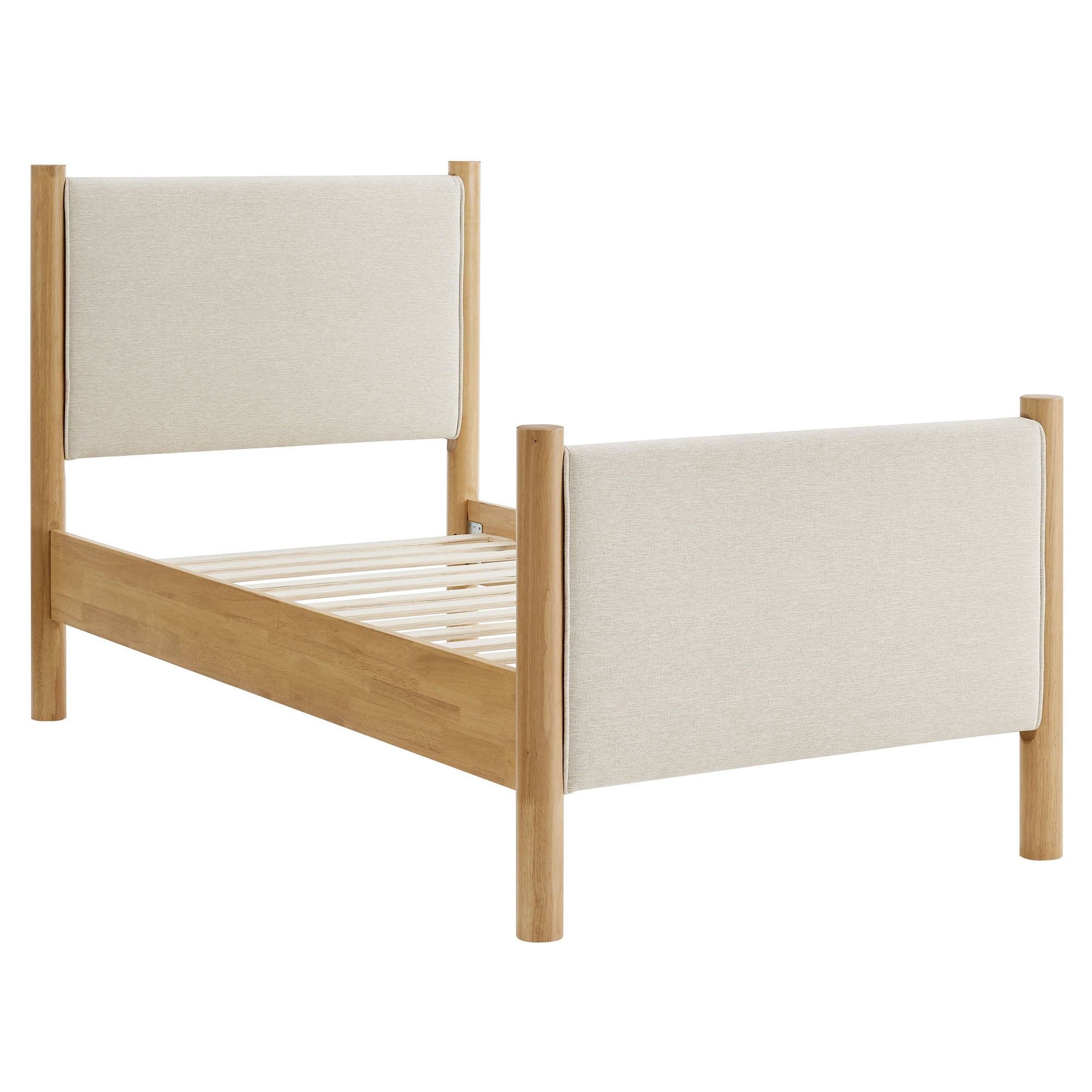 Maven Twin Size Fabric Upholstered Platform Bed, Ivory Oak