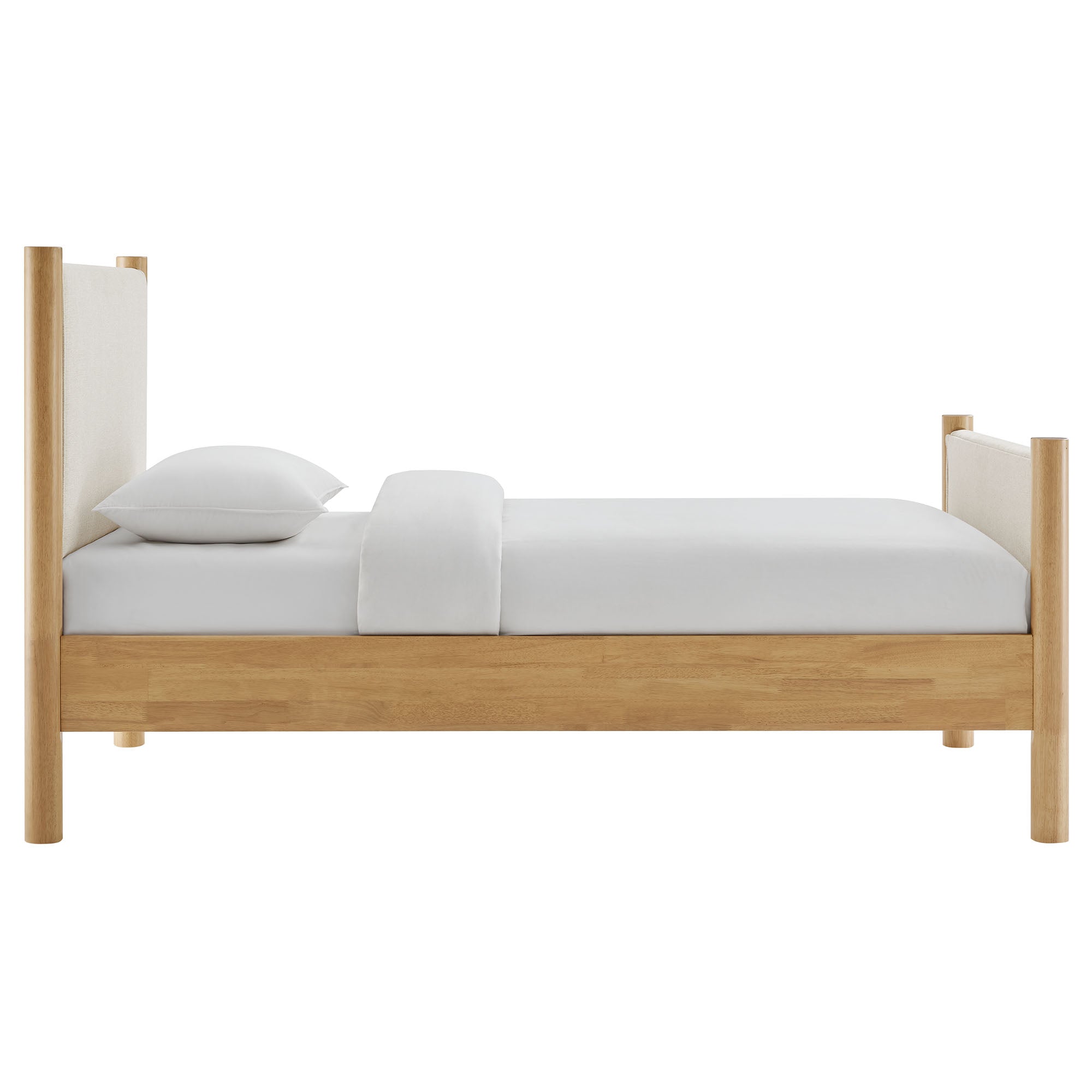 Maven Twin Size Fabric Upholstered Platform Bed, Ivory Oak