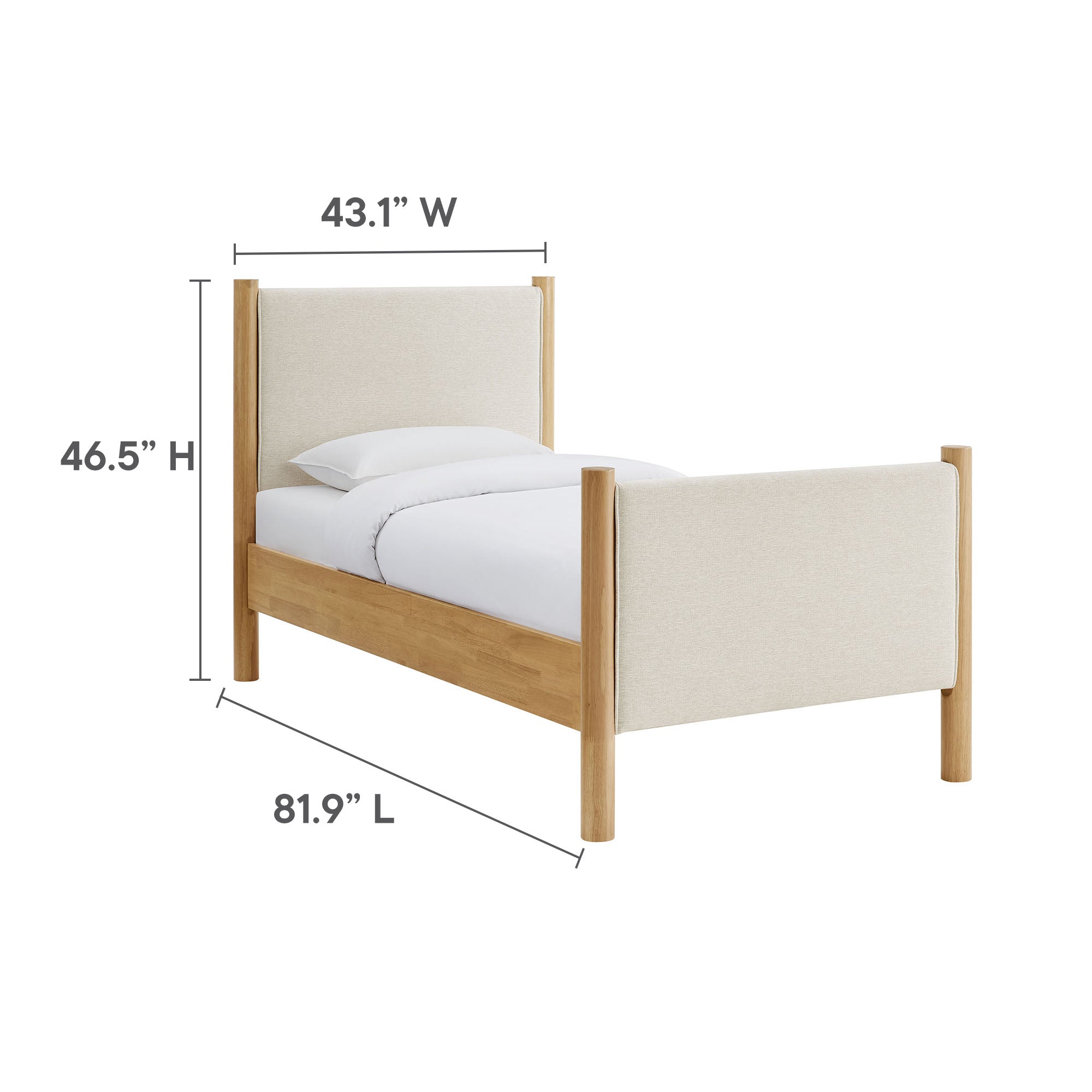 Maven Twin Size Fabric Upholstered Platform Bed, Ivory Oak