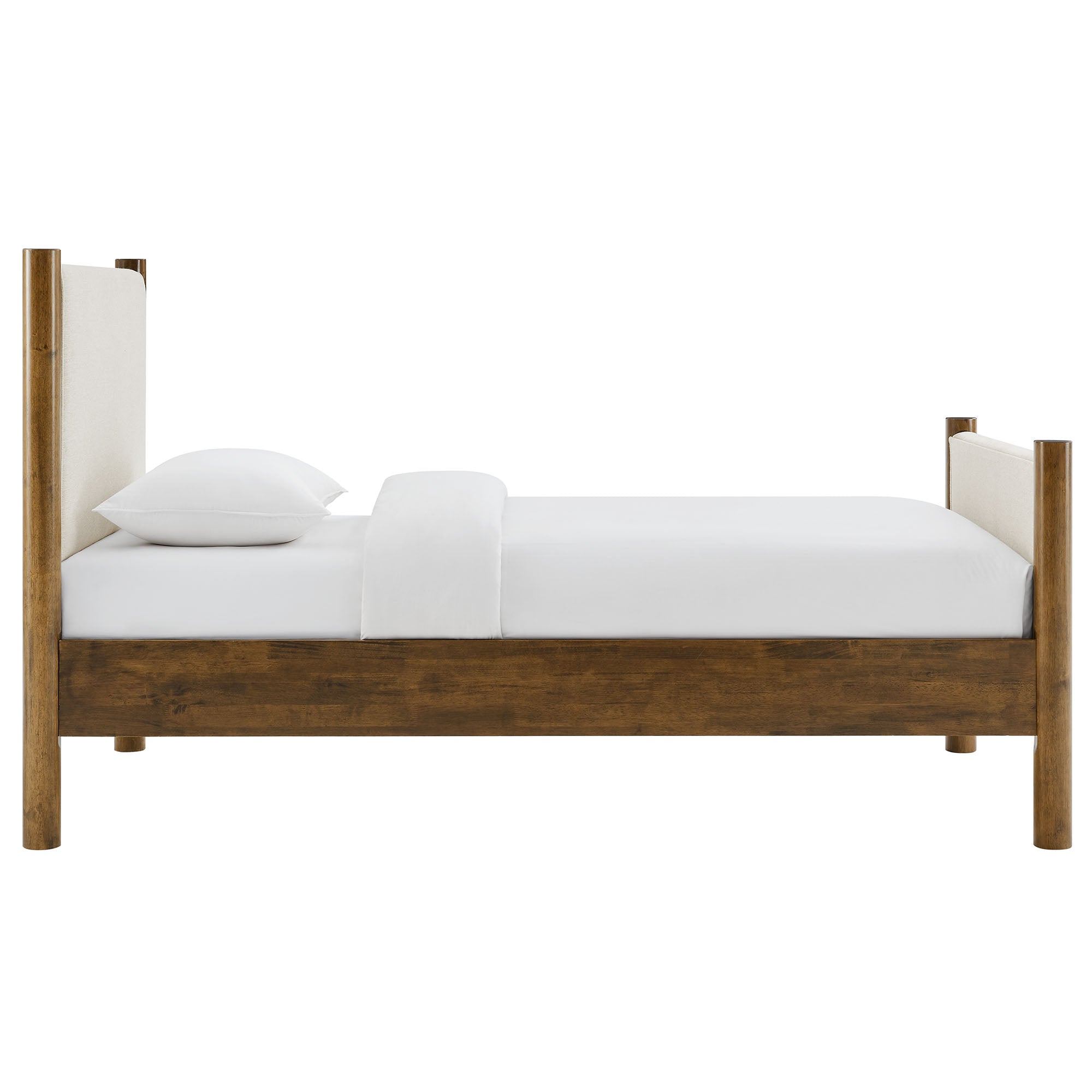 Maven Twin Size Fabric Upholstered Platform Bed, Ivory Walnut