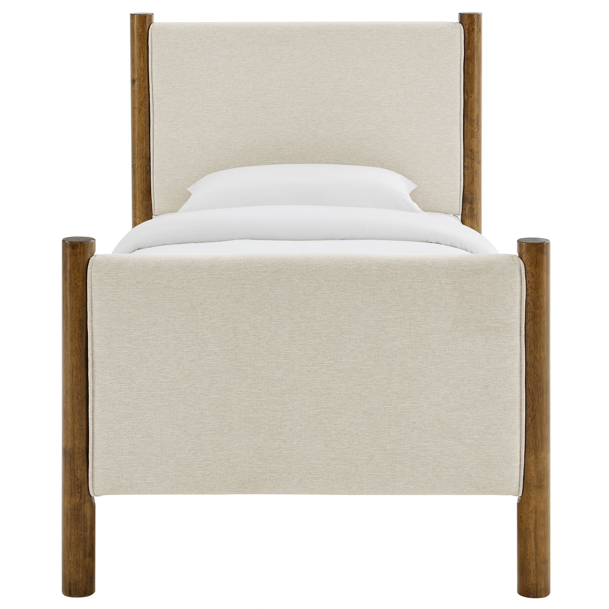 Maven Twin Size Fabric Upholstered Platform Bed, Ivory Walnut