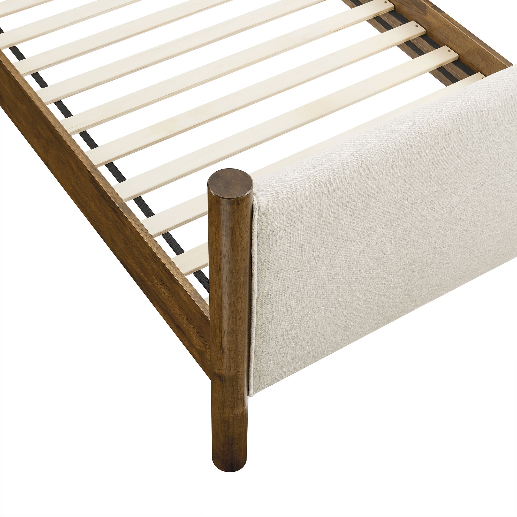Maven Twin Size Fabric Upholstered Platform Bed, Ivory Walnut