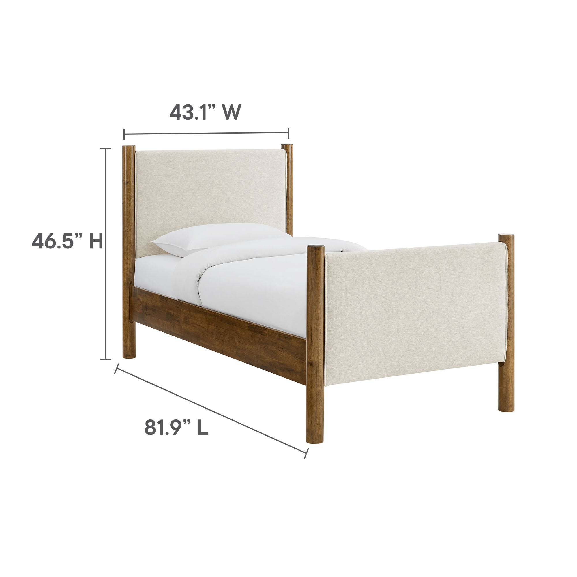 Maven Twin Size Fabric Upholstered Platform Bed, Ivory Walnut