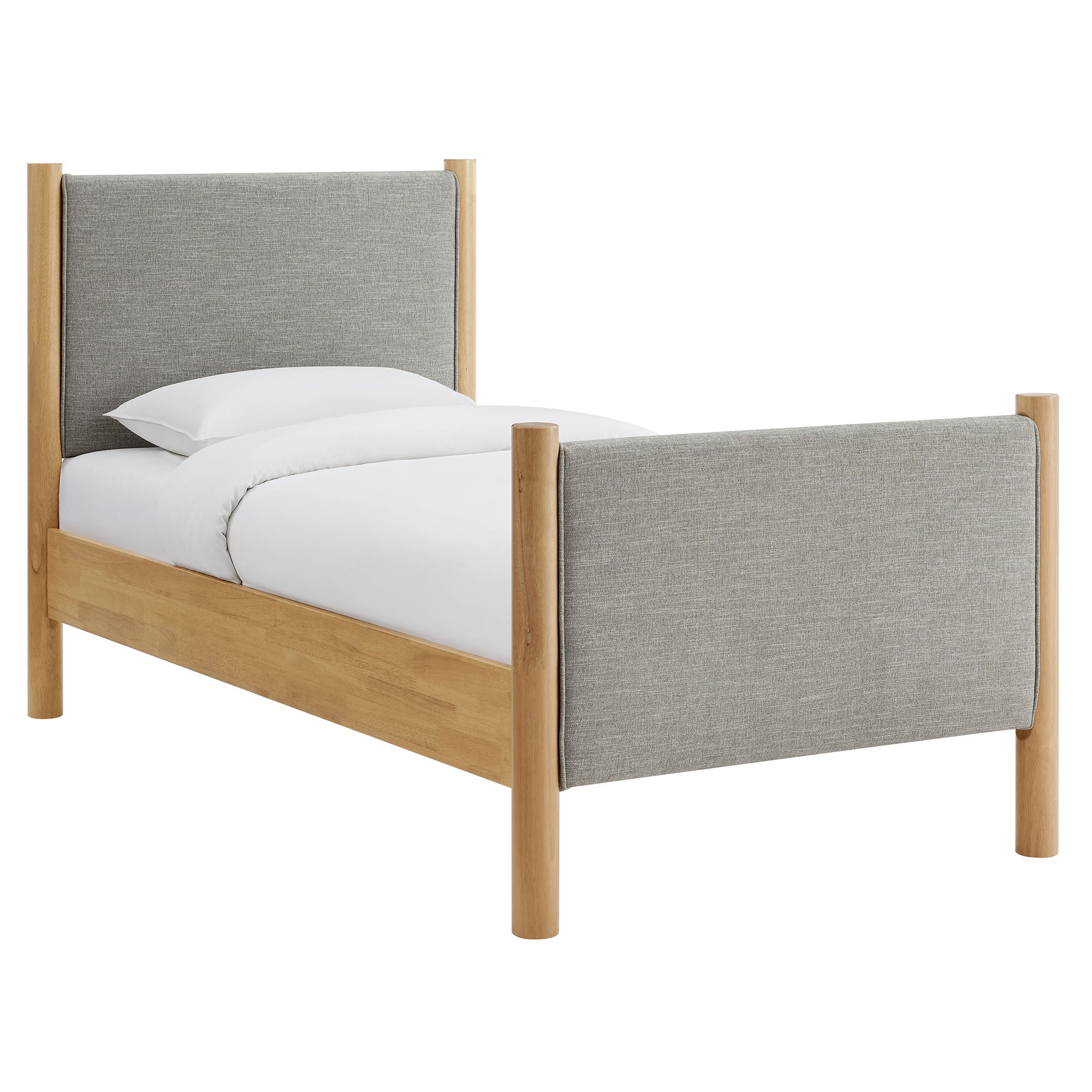 Maven Twin Size Fabric Upholstered Platform Bed, Wheat Oak