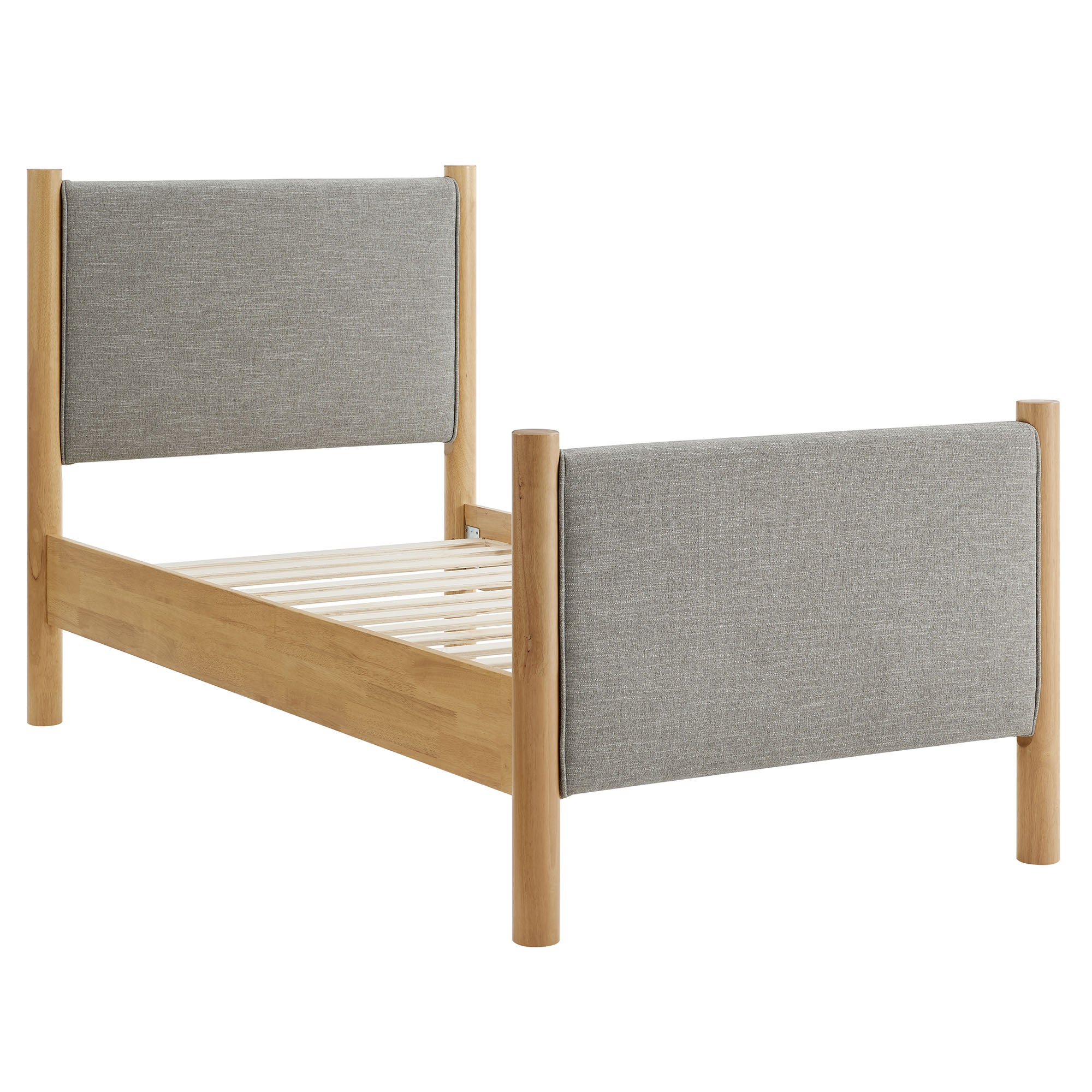 Maven Twin Size Fabric Upholstered Platform Bed, Wheat Oak