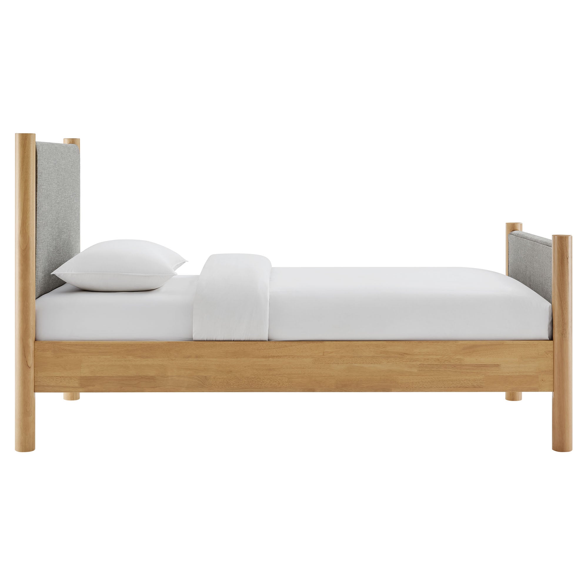 Maven Twin Size Fabric Upholstered Platform Bed, Wheat Oak