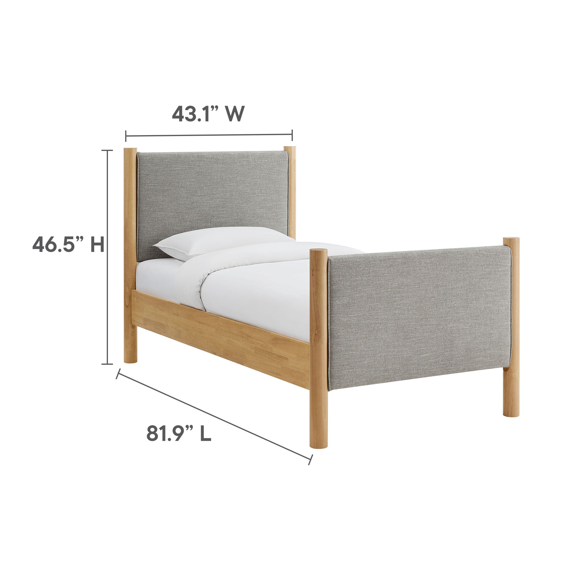 Maven Twin Size Fabric Upholstered Platform Bed, Wheat Oak