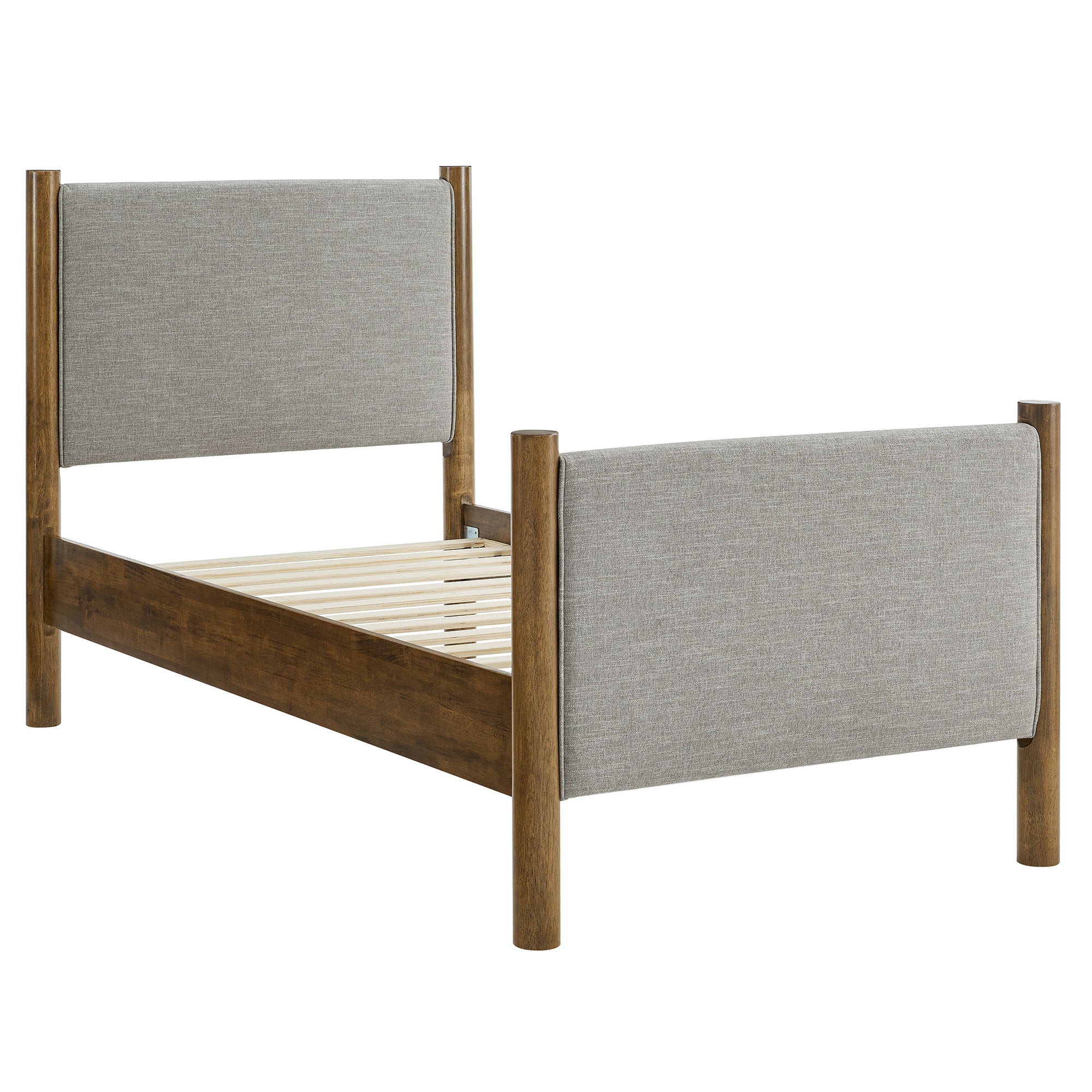 Maven Twin Size Fabric Upholstered Platform Bed, Wheat Walnut
