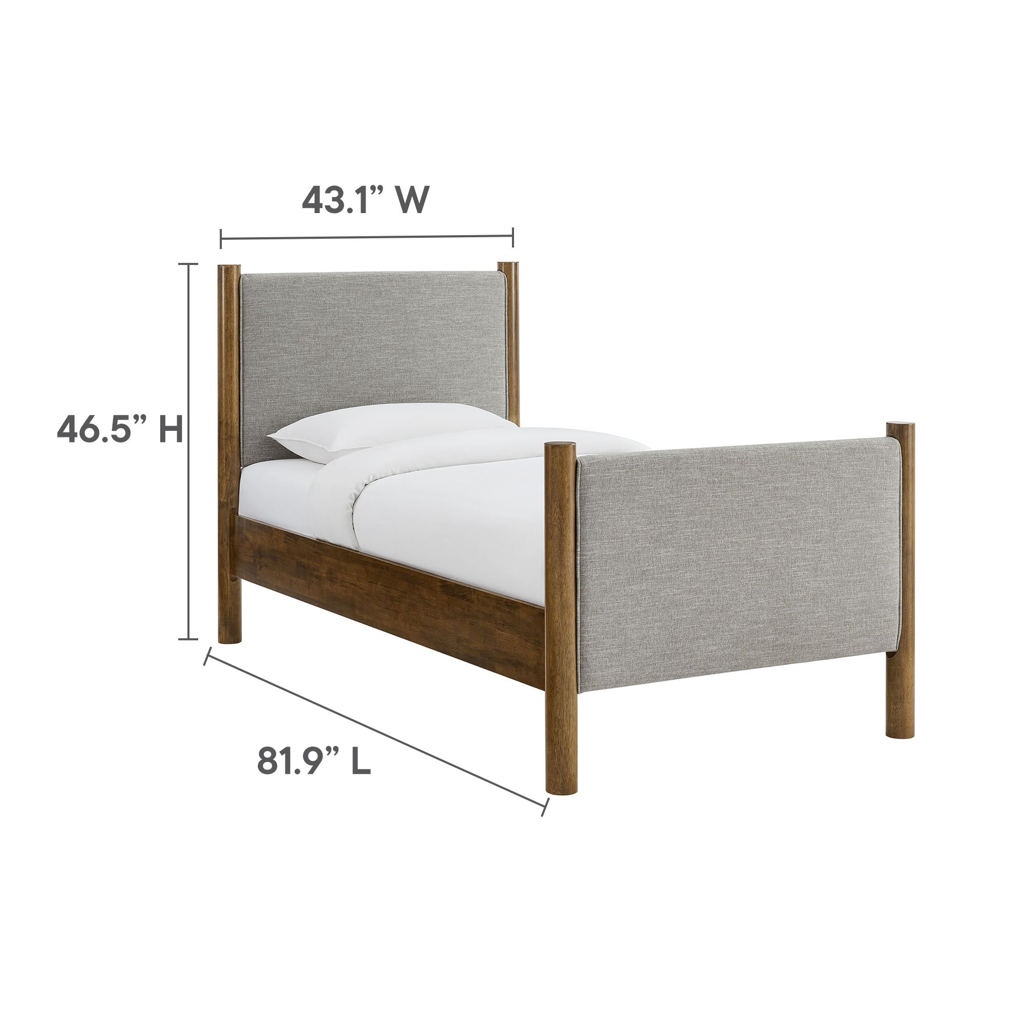 Maven Twin Size Fabric Upholstered Platform Bed, Wheat Walnut