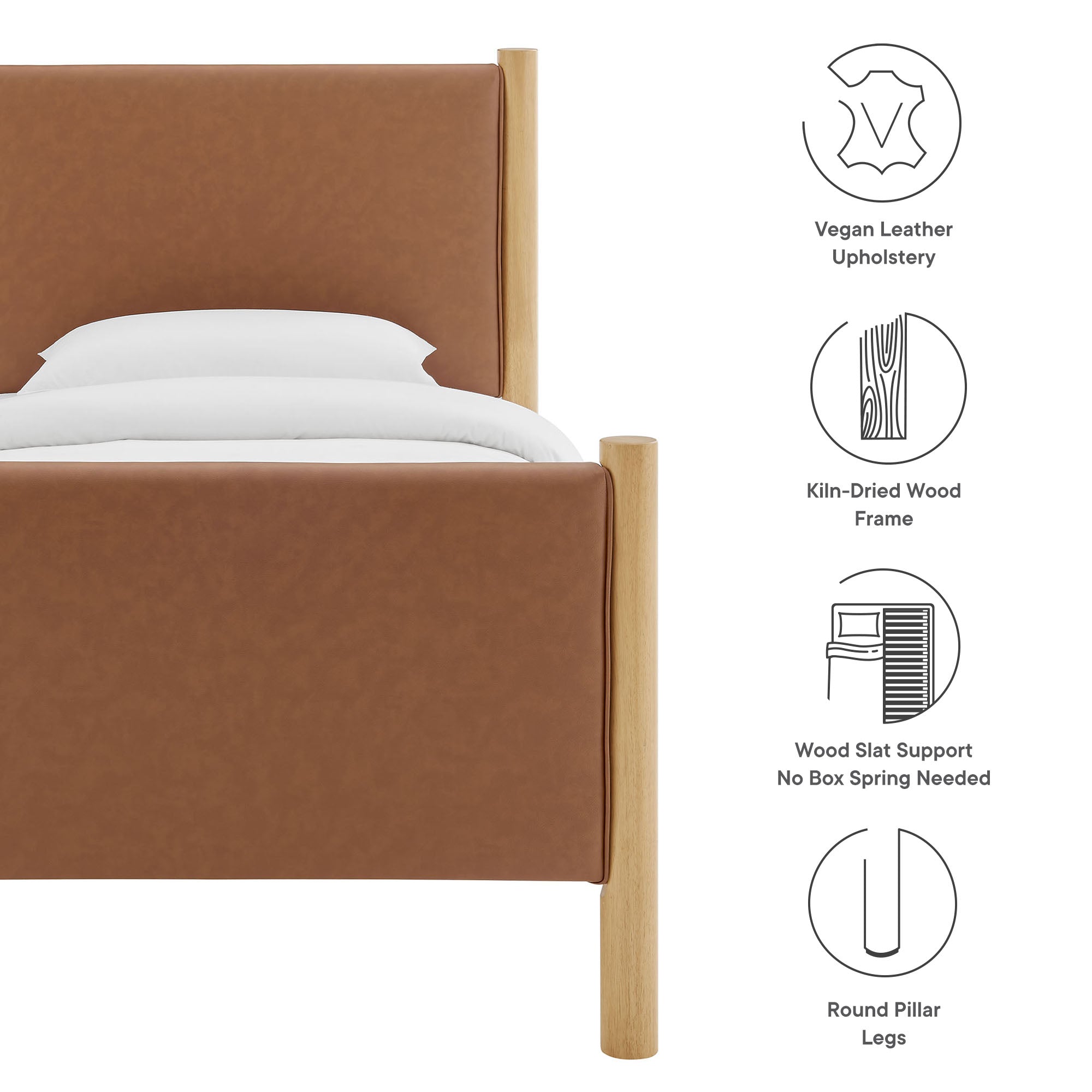 Maven Twin Size Vegan Leather Upholstered Platform Bed, Tan Oak