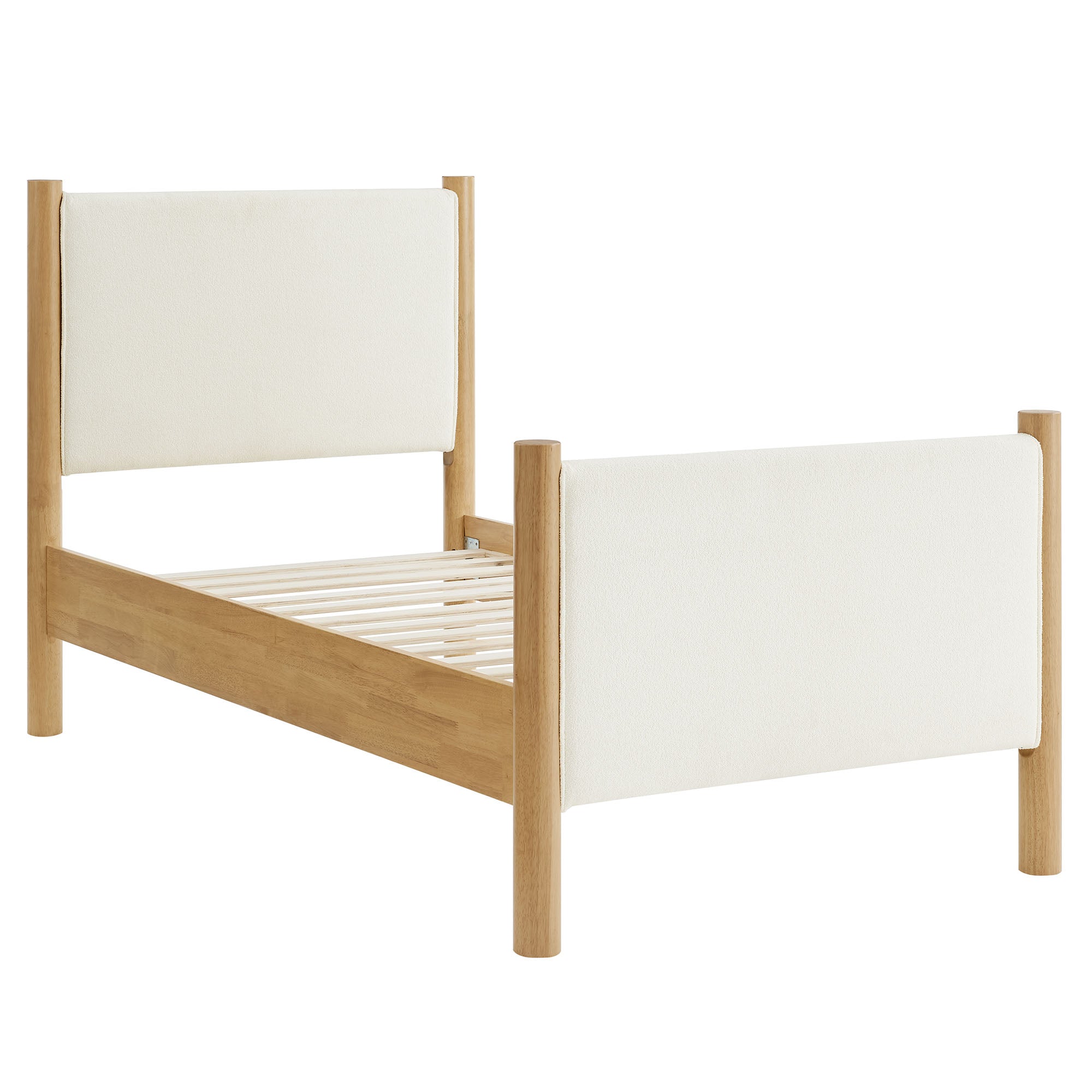Maven Twin Size Boucle Upholstered Platform Bed, Feather Oak