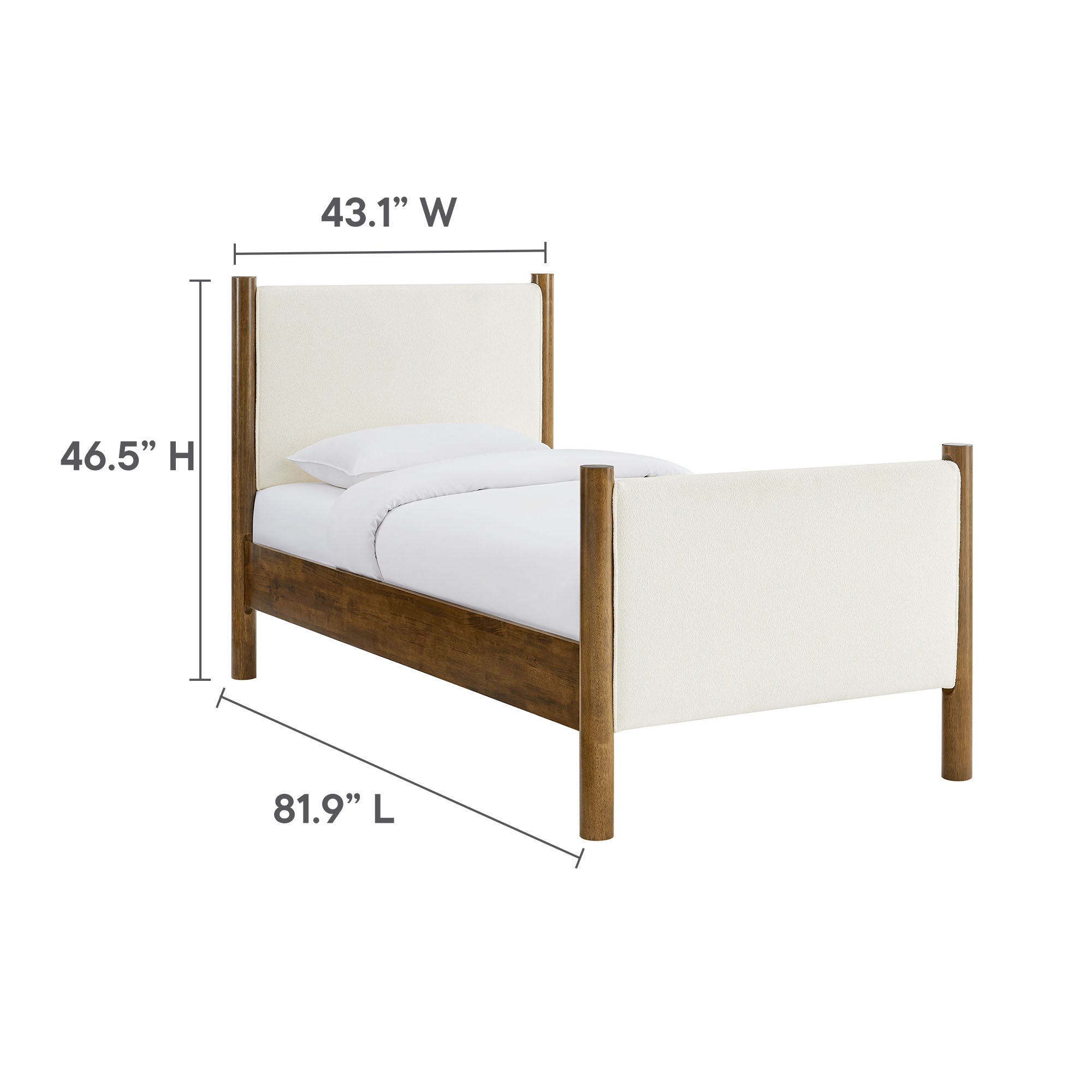 Maven Twin Size Boucle Upholstered Platform Bed, Feather Walnut