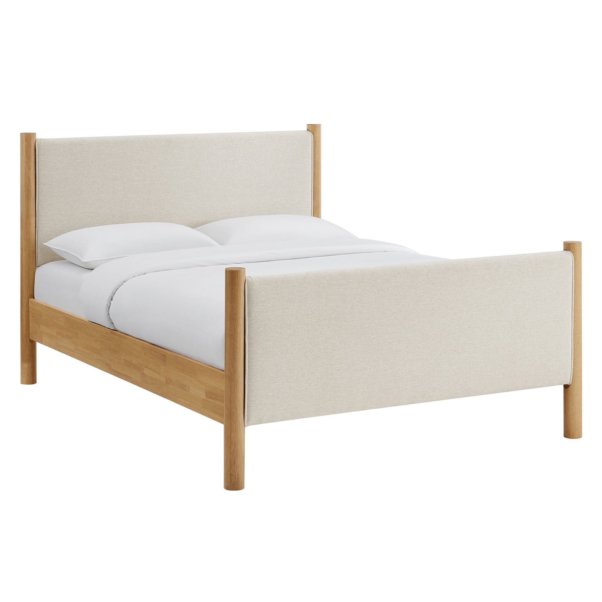 Maven Full Size Fabric Upholstered Platform Bed, Ivory Oak