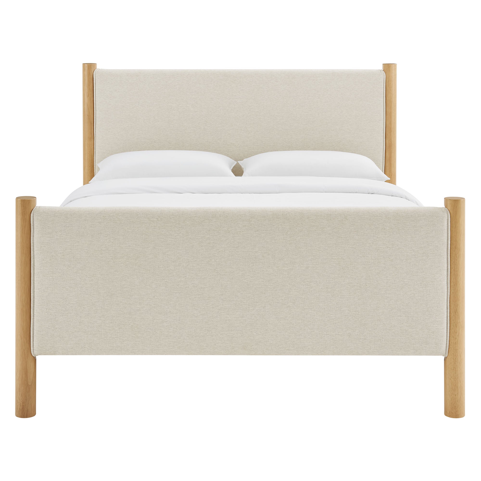 Maven Full Size Fabric Upholstered Platform Bed, Ivory Oak
