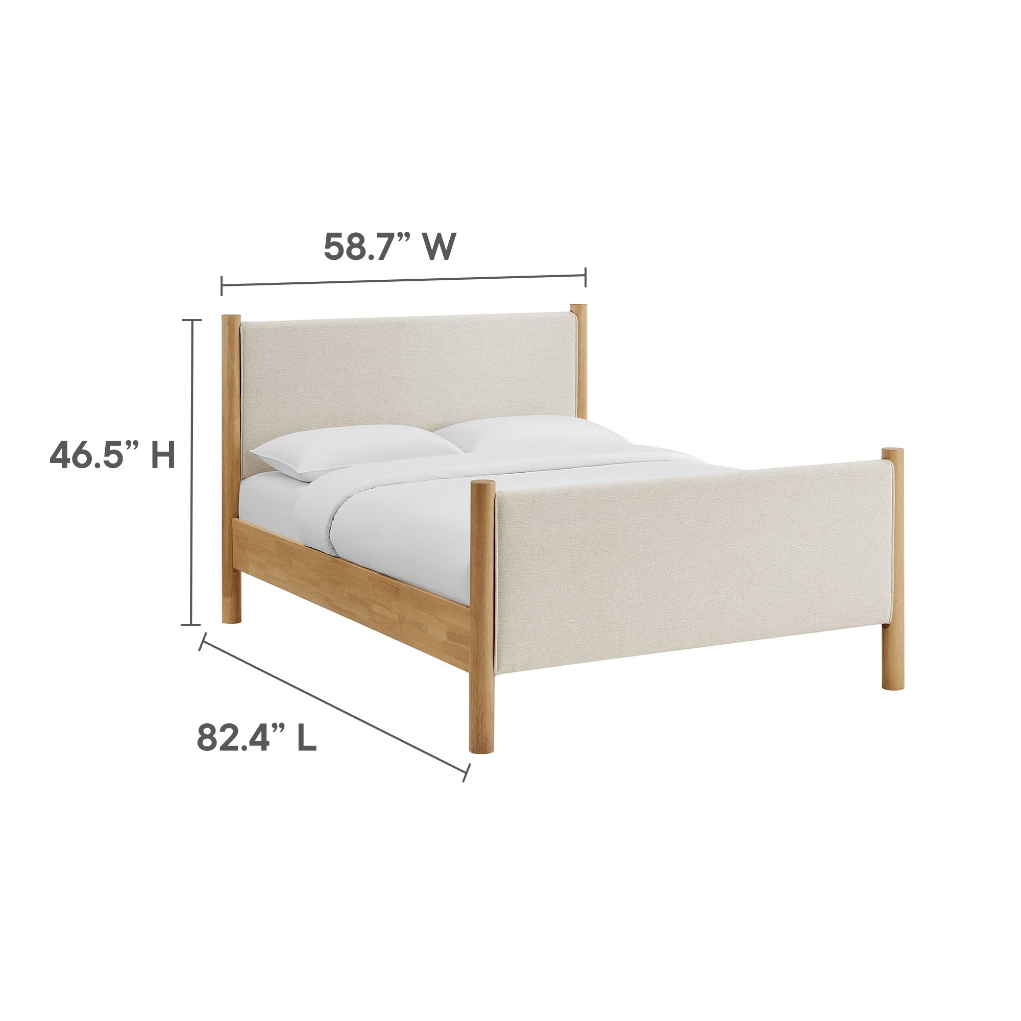 Maven Full Size Fabric Upholstered Platform Bed, Ivory Oak