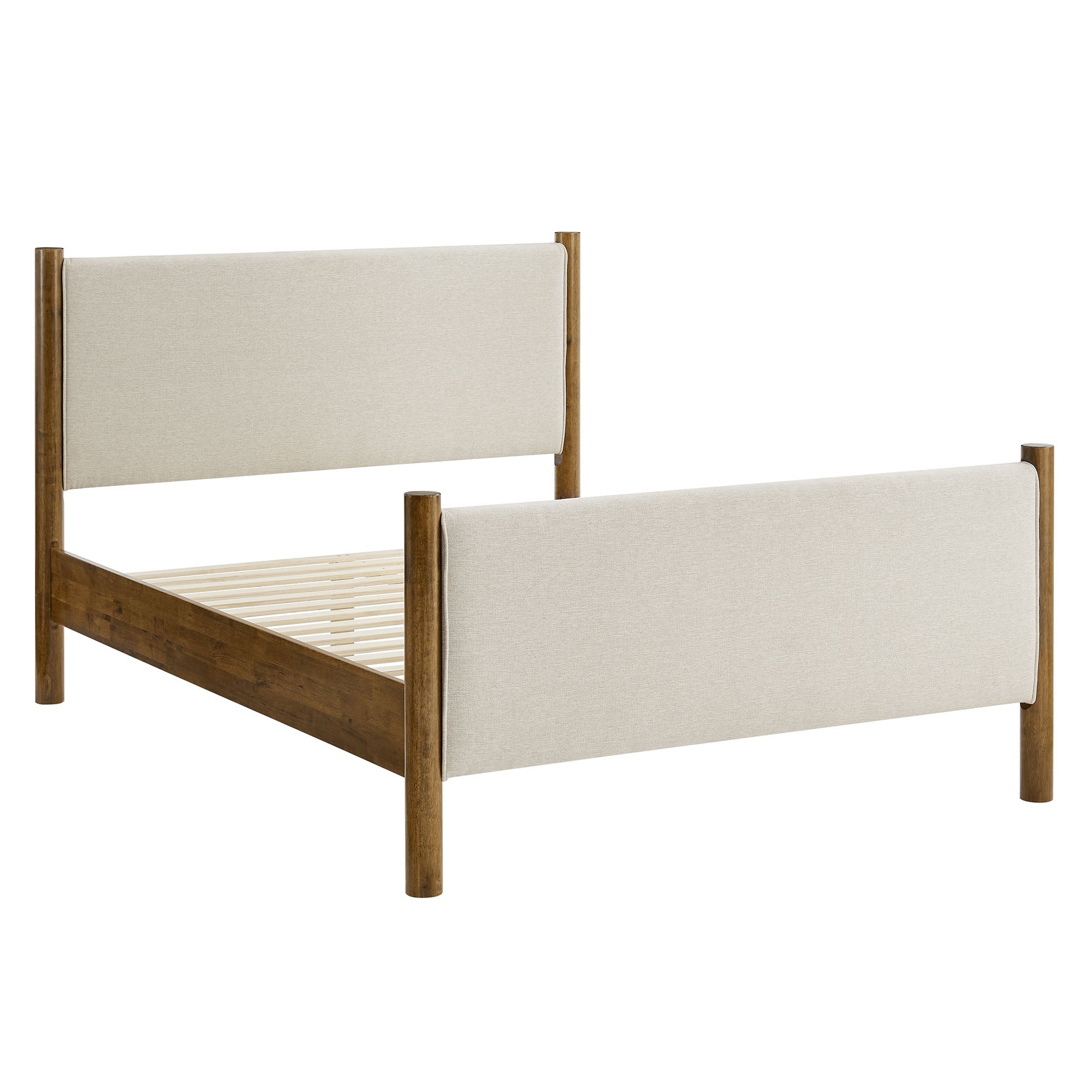 Maven Full Size Fabric Upholstered Platform Bed, Ivory Walnut