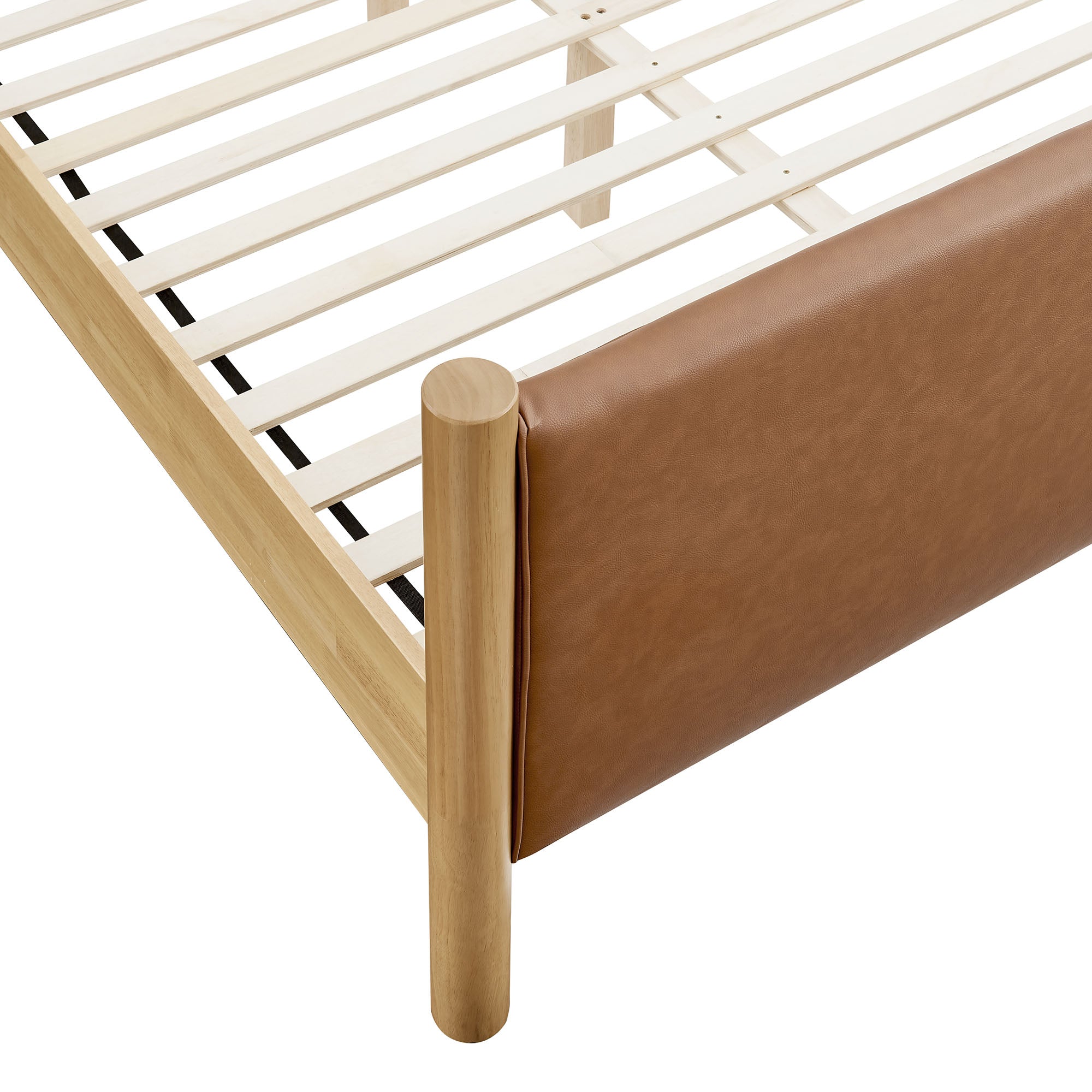Maven Full Size Vegan Leather Upholstered Platform Bed, Tan Oak