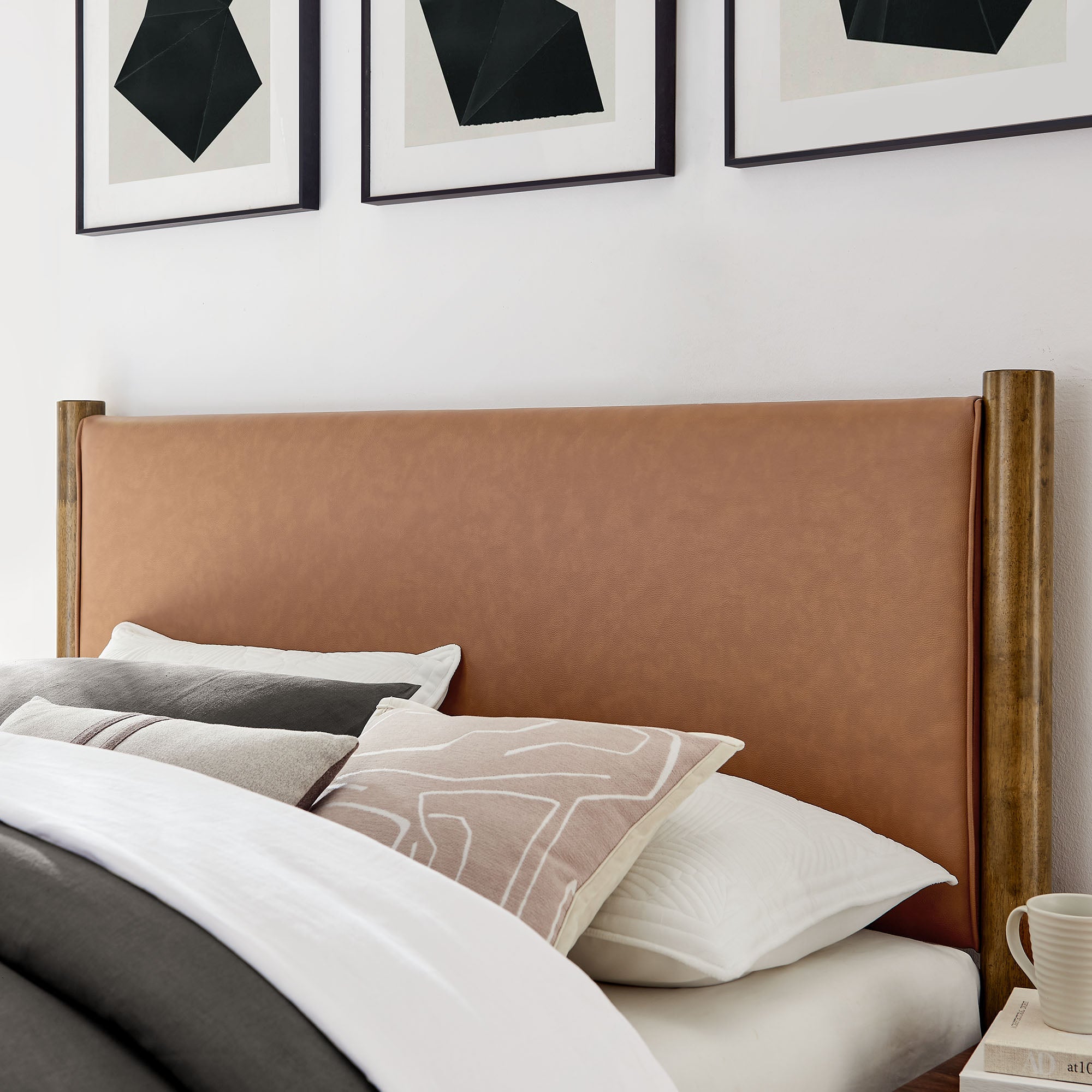Maven Full Size Vegan Leather Upholstered Platform Bed, Tan Walnut