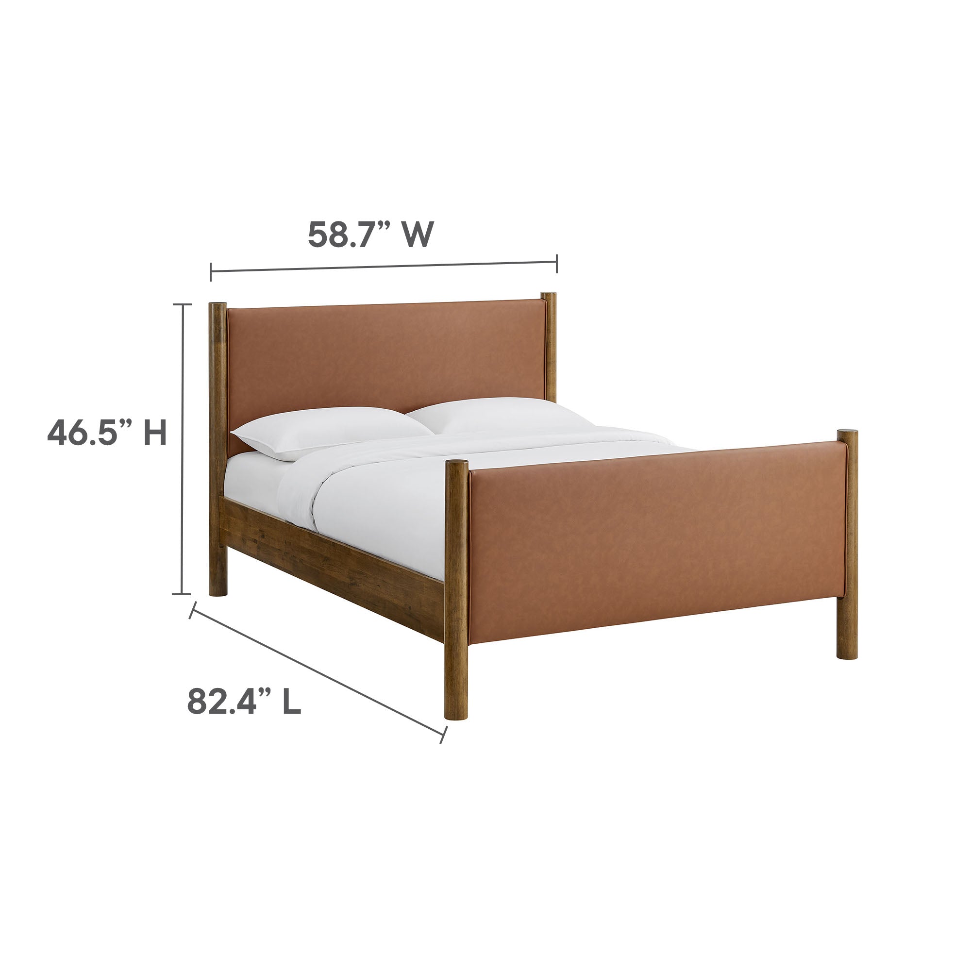 Maven Full Size Vegan Leather Upholstered Platform Bed, Tan Walnut